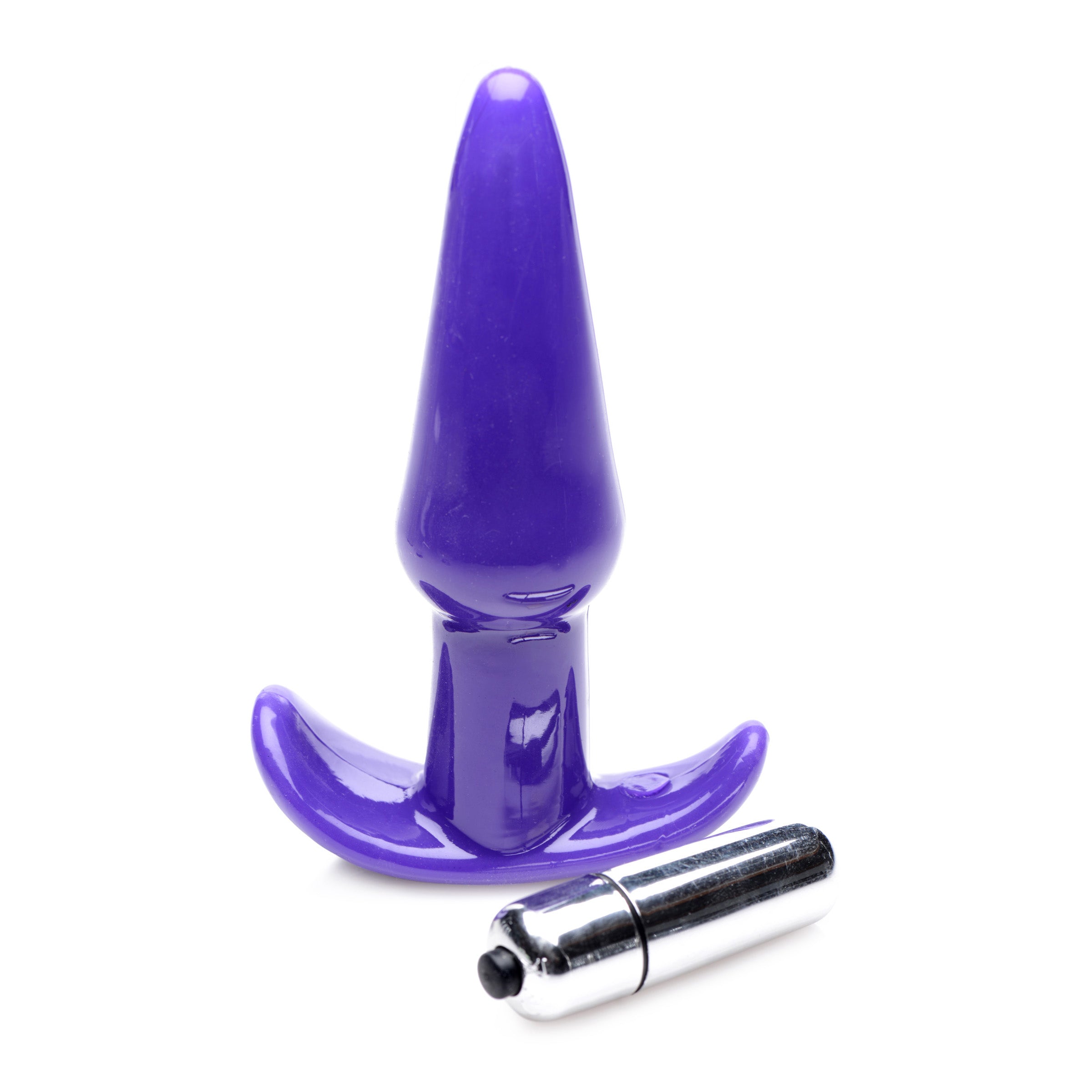 Smooth Vibrating Anal Plug in purple with tapered tip and waterproof design, perfect for anal play.