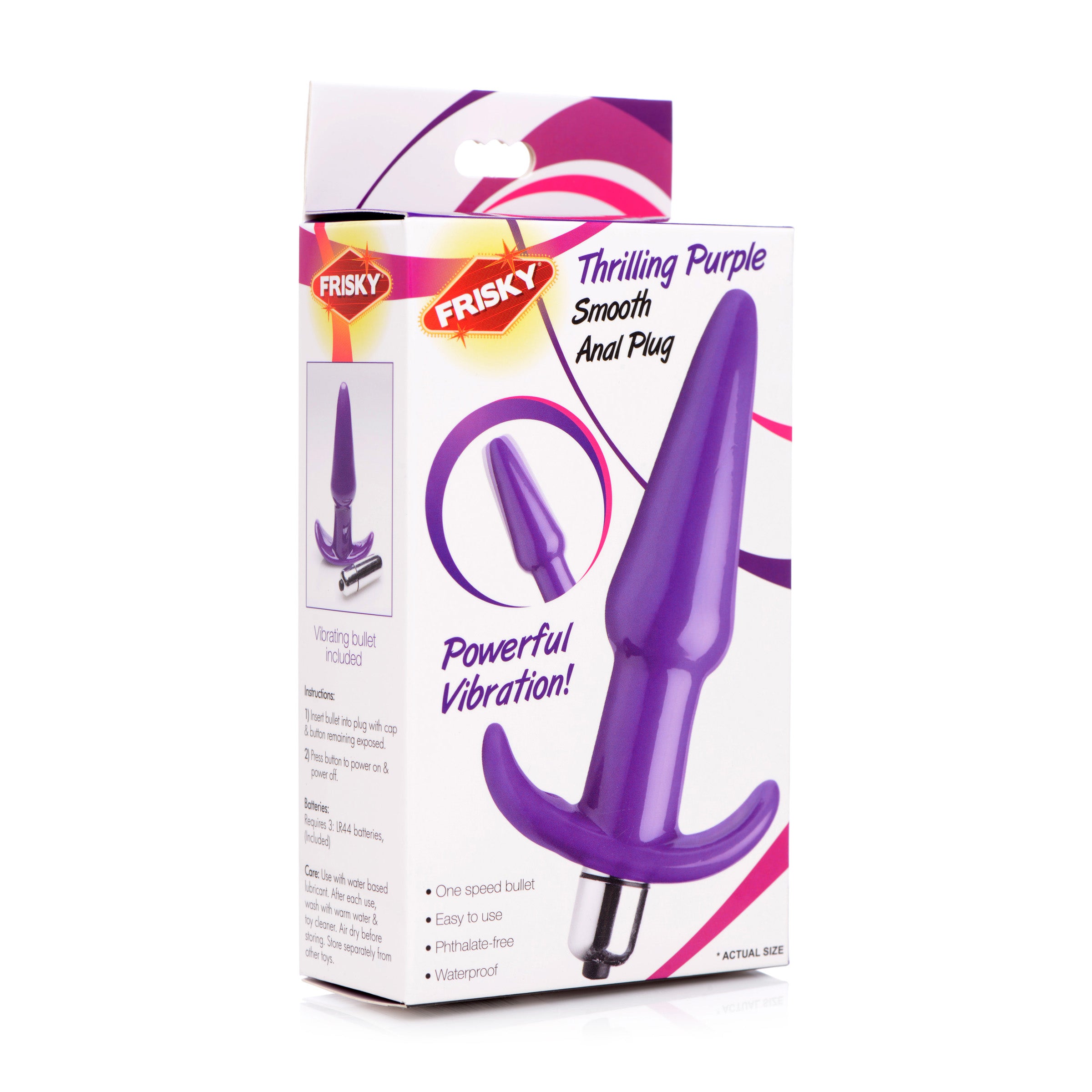 Smooth Vibrating Anal Plug in purple with tapered tip and waterproof design, perfect for anal play.