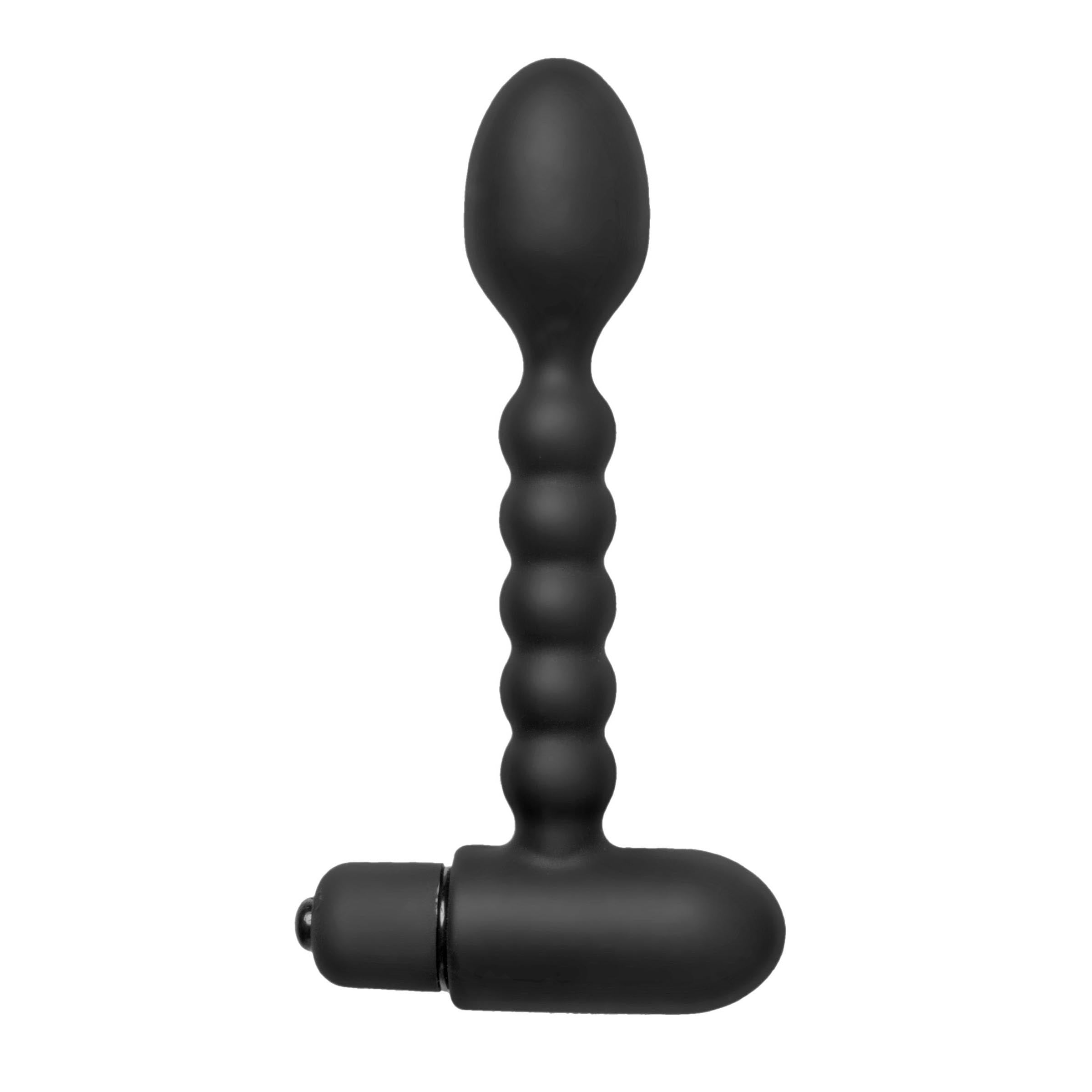 Sojourn Plus Slim Ribbed Silicone Prostate Vibe in black, showcasing its flexible shaft and ribbed texture for enhanced stimulation.