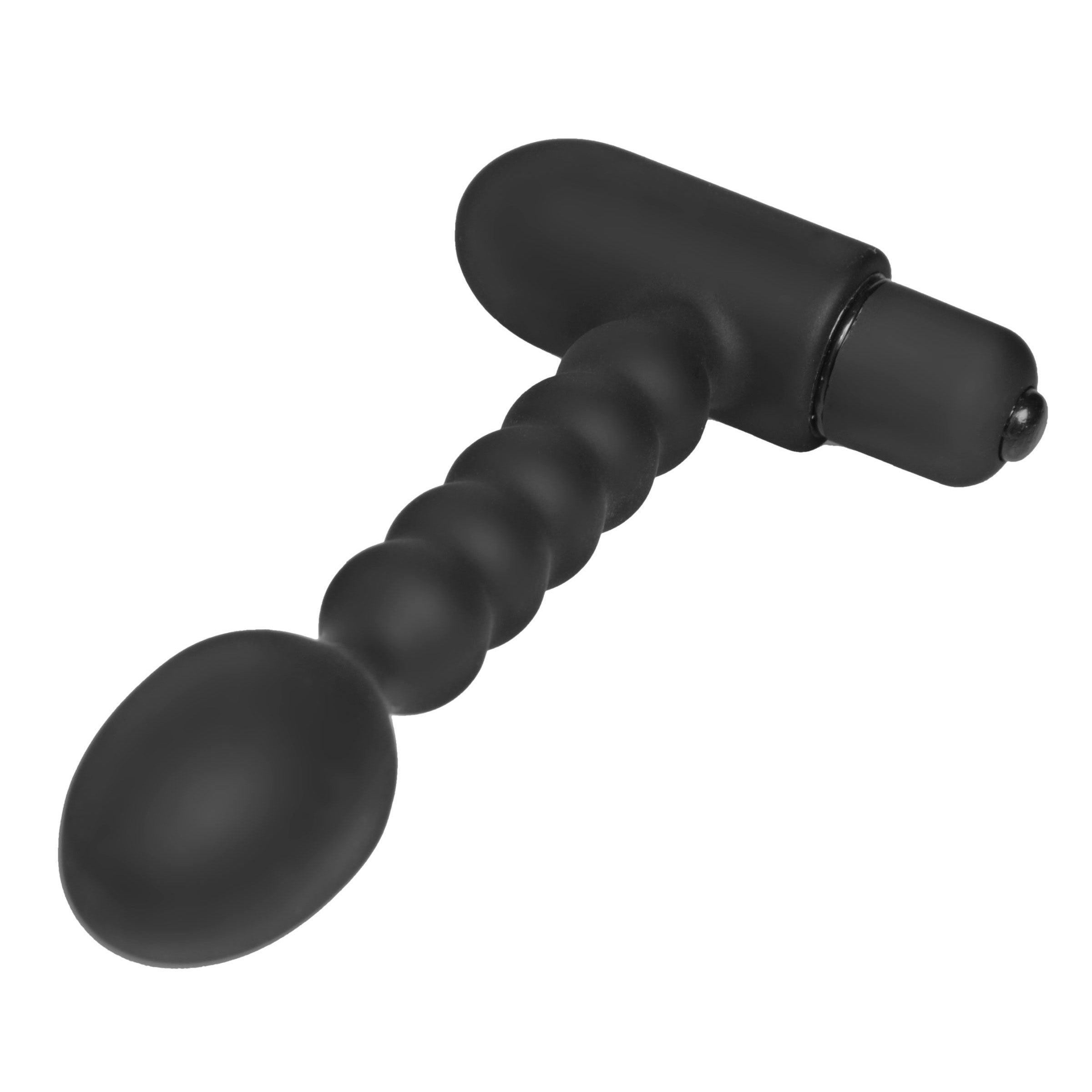 Sojourn Plus Slim Ribbed Silicone Prostate Vibe in black, showcasing its flexible shaft and ribbed texture for enhanced stimulation.