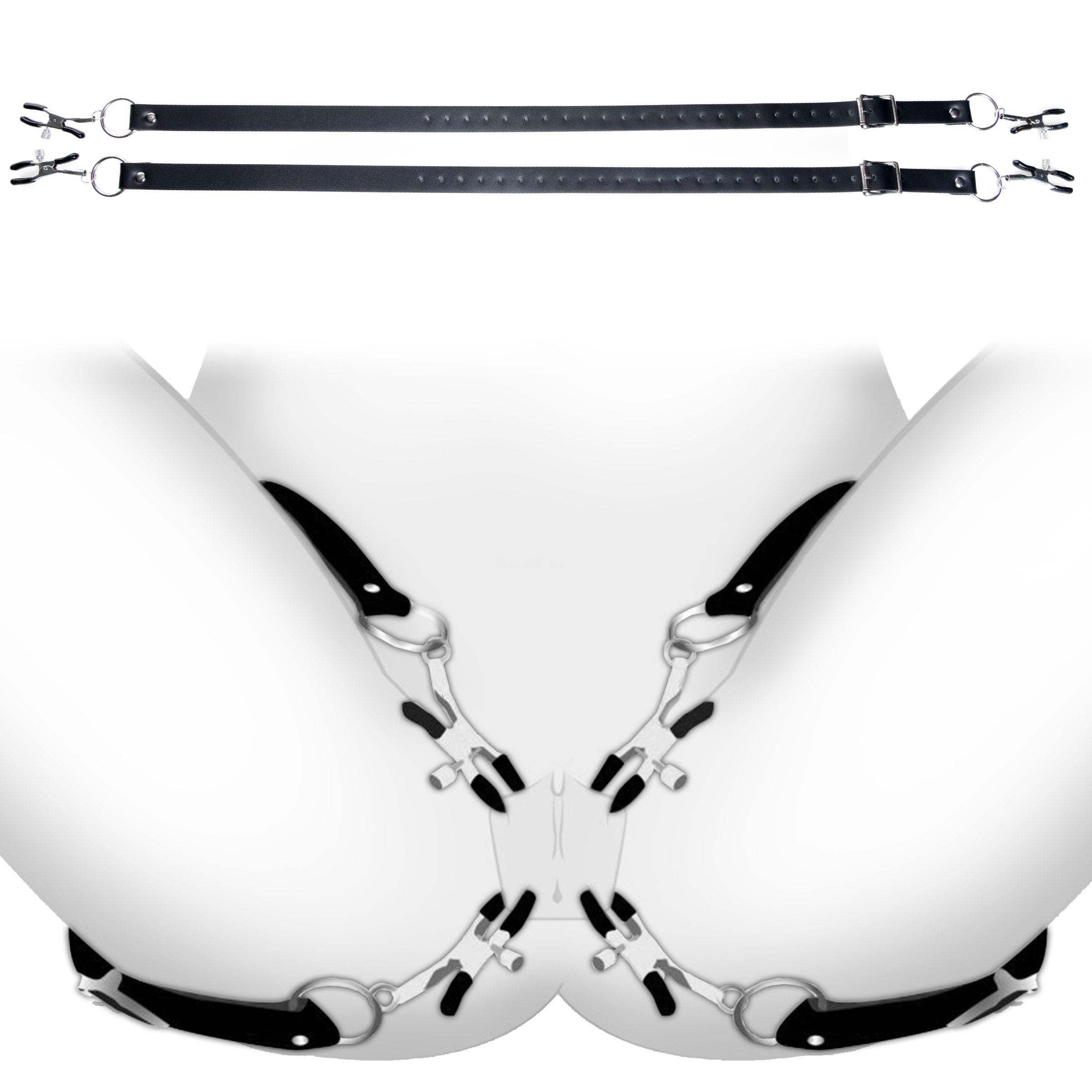 Spread XL Labia Spreader Straps featuring adjustable clamps and velvet-lined straps for comfortable bondage play.