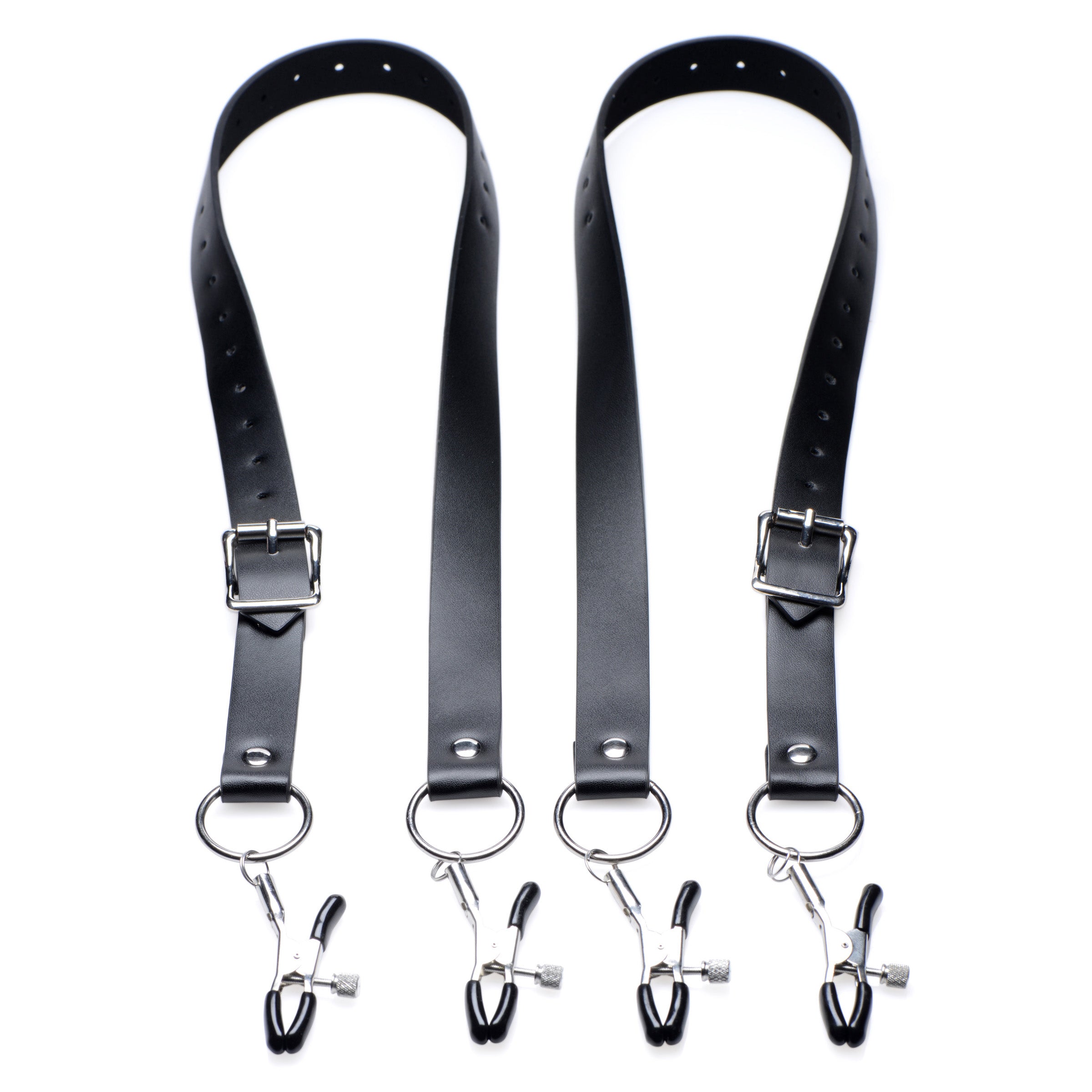 Spread XL Labia Spreader Straps featuring adjustable clamps and velvet-lined straps for comfortable bondage play.