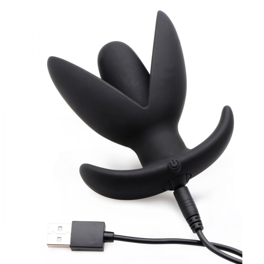 Sprouted 10 Mode Rechargeable Silicone Anal Plug in black, showcasing its ergonomic design and smooth silicone finish.