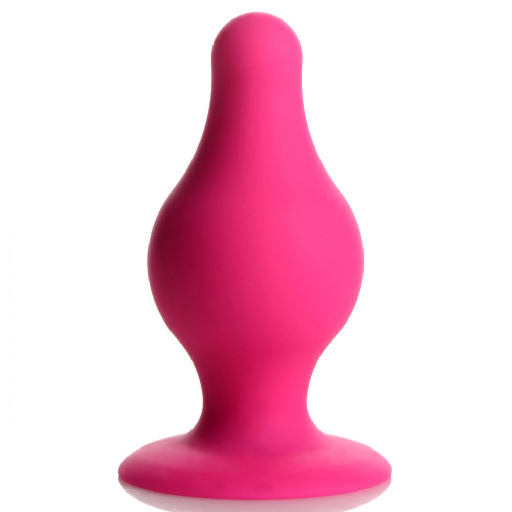 Squeezable Tapered Small Anal Plug in Pink, featuring a tapered tip and flexible design for comfortable anal play.