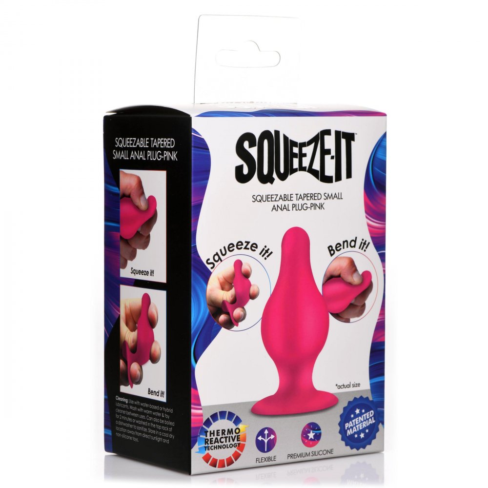 Squeezable Tapered Small Anal Plug in Pink, featuring a tapered tip and flexible design for comfortable anal play.