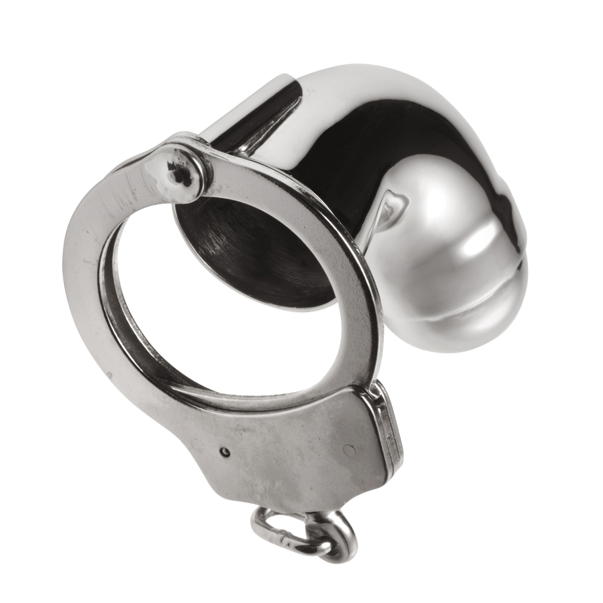 Stainless Steel Chastity Cock Cuff showcasing its sleek design and double-locking mechanism for secure and comfortable wear.