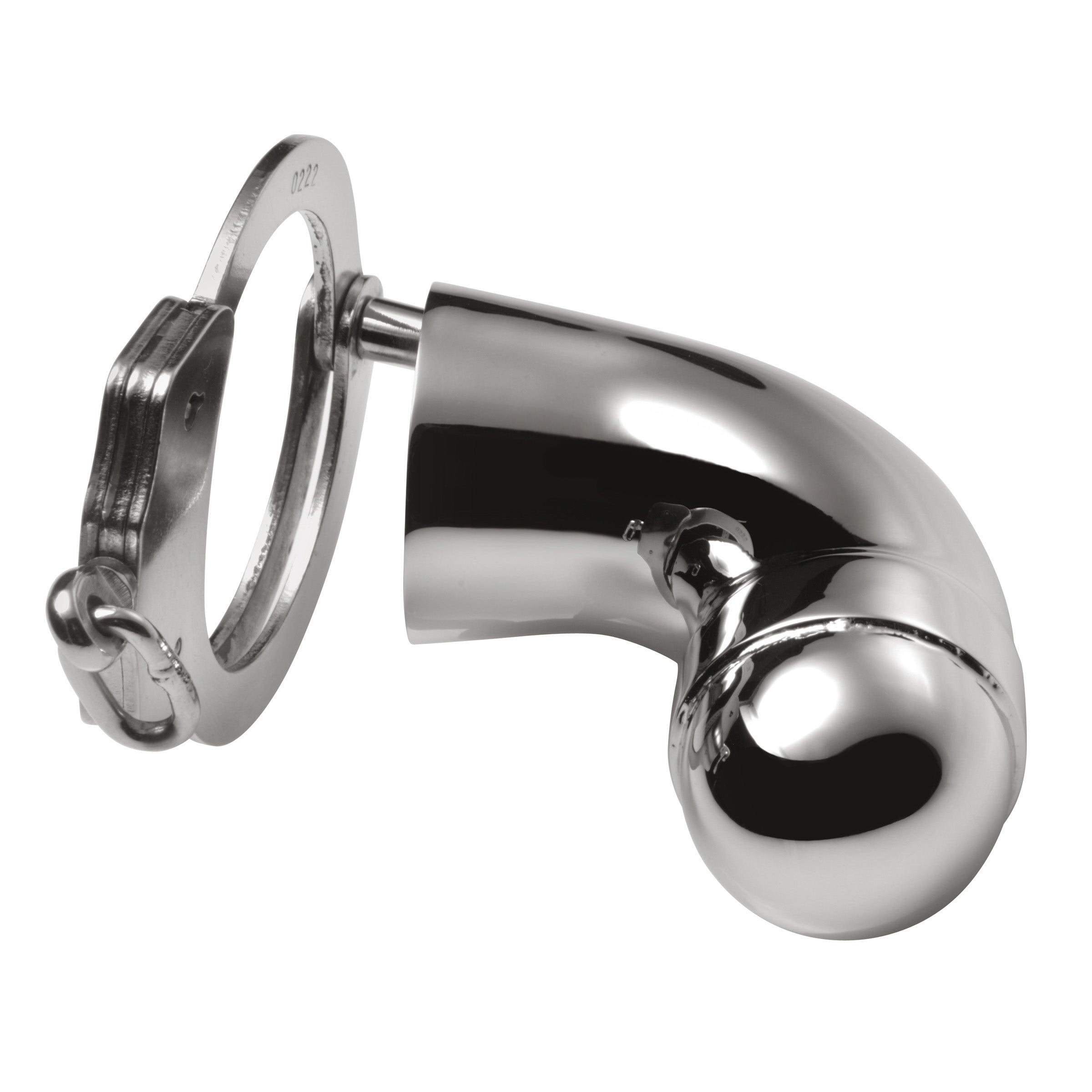 Stainless Steel Chastity Cock Cuff showcasing its sleek design and double-locking mechanism for secure and comfortable wear.