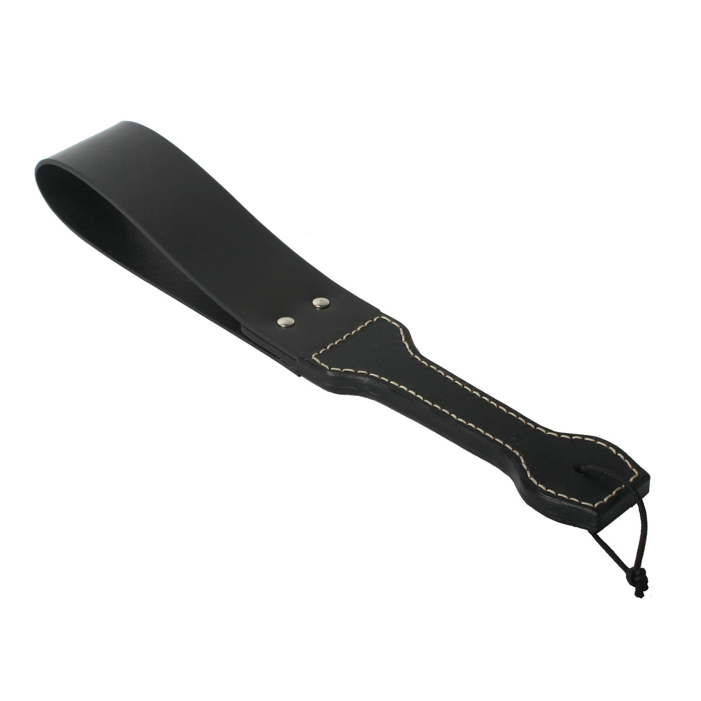 Strict Leather Extreme Punishment Strap featuring a heavy rubber loop and leather-wrapped handle, designed for intense impact play.