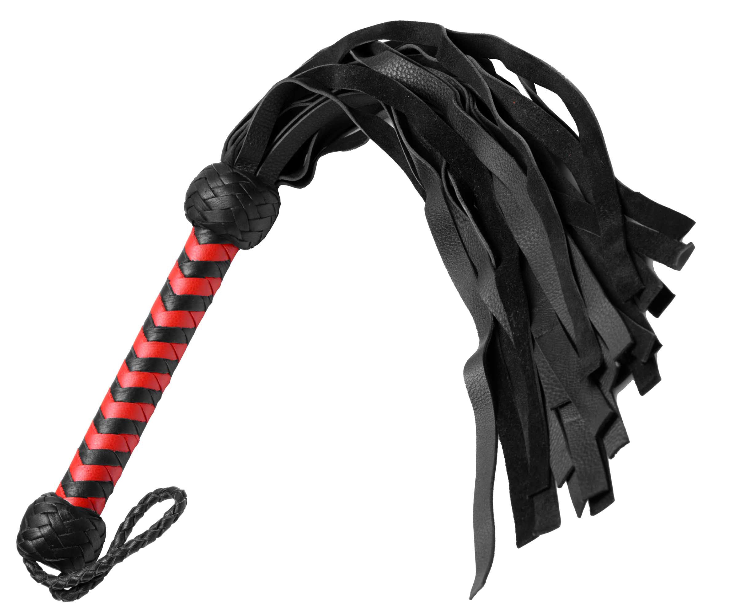 Strict Leather Flogger with a 10-inch handle and 18-inch tails, handcrafted from high-quality leather for BDSM and sensation play.