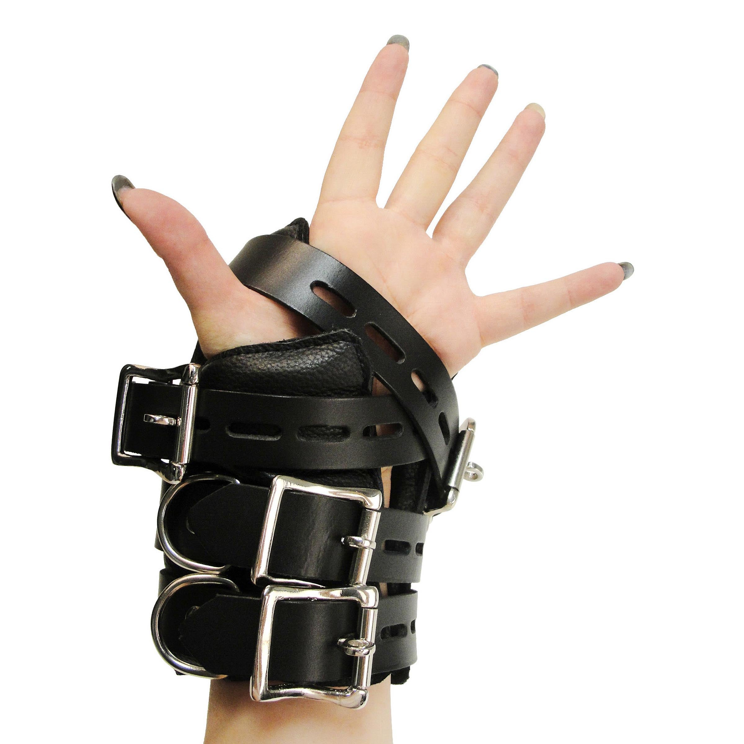 Strict Leather Four Buckle Suspension Cuffs featuring padded wrist wraps and adjustable straps for secure bondage.