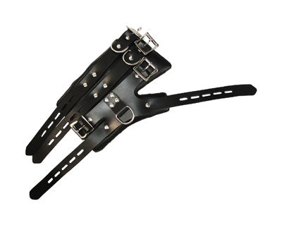 Strict Leather Four Buckle Suspension Cuffs featuring padded wrist wraps and adjustable straps for secure bondage.