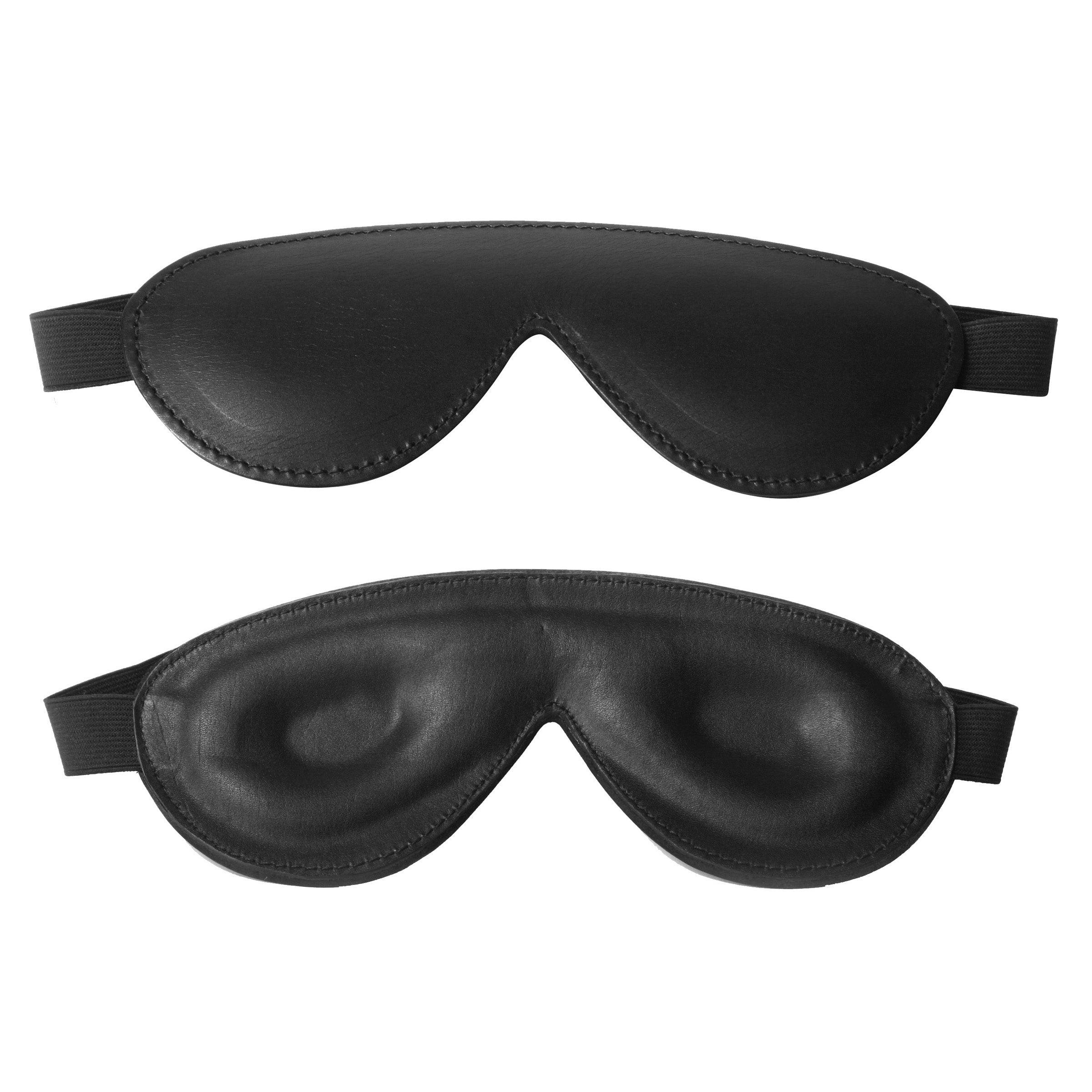 Strict Leather Padded Blindfold made of black leather with a padded interior and elastic band for a secure fit.