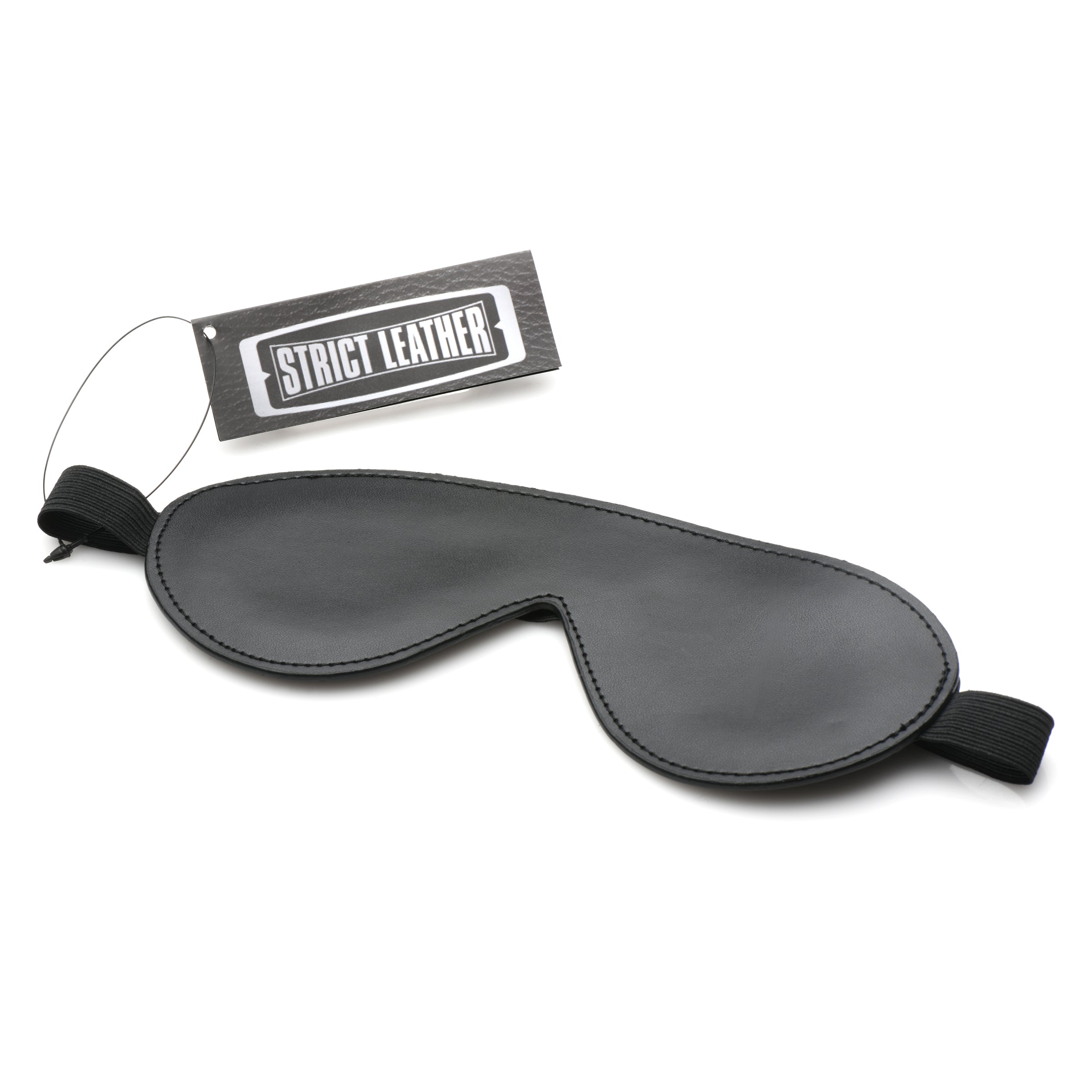 Strict Leather Padded Blindfold made of black leather with a padded interior and elastic band for a secure fit.