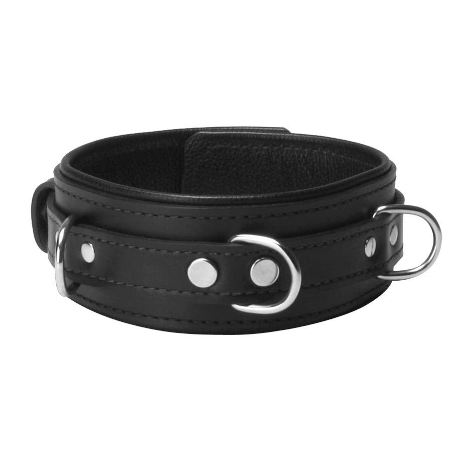 Strict Leather Premium Locking Collar made of high-quality black leather with a locking buckle design.