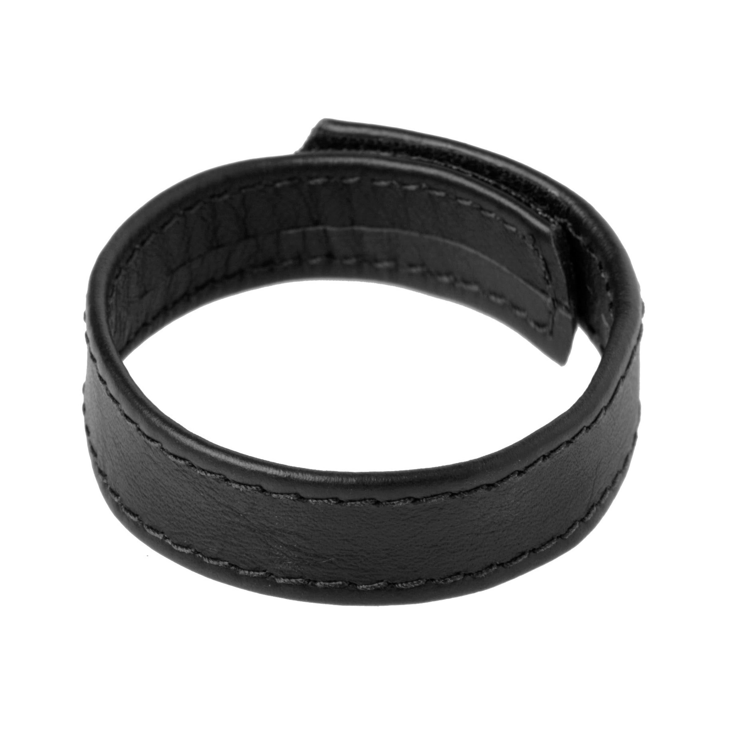 Strict Leather Velcro Cock Ring showcasing its sleek leather design and adjustable Velcro closure.