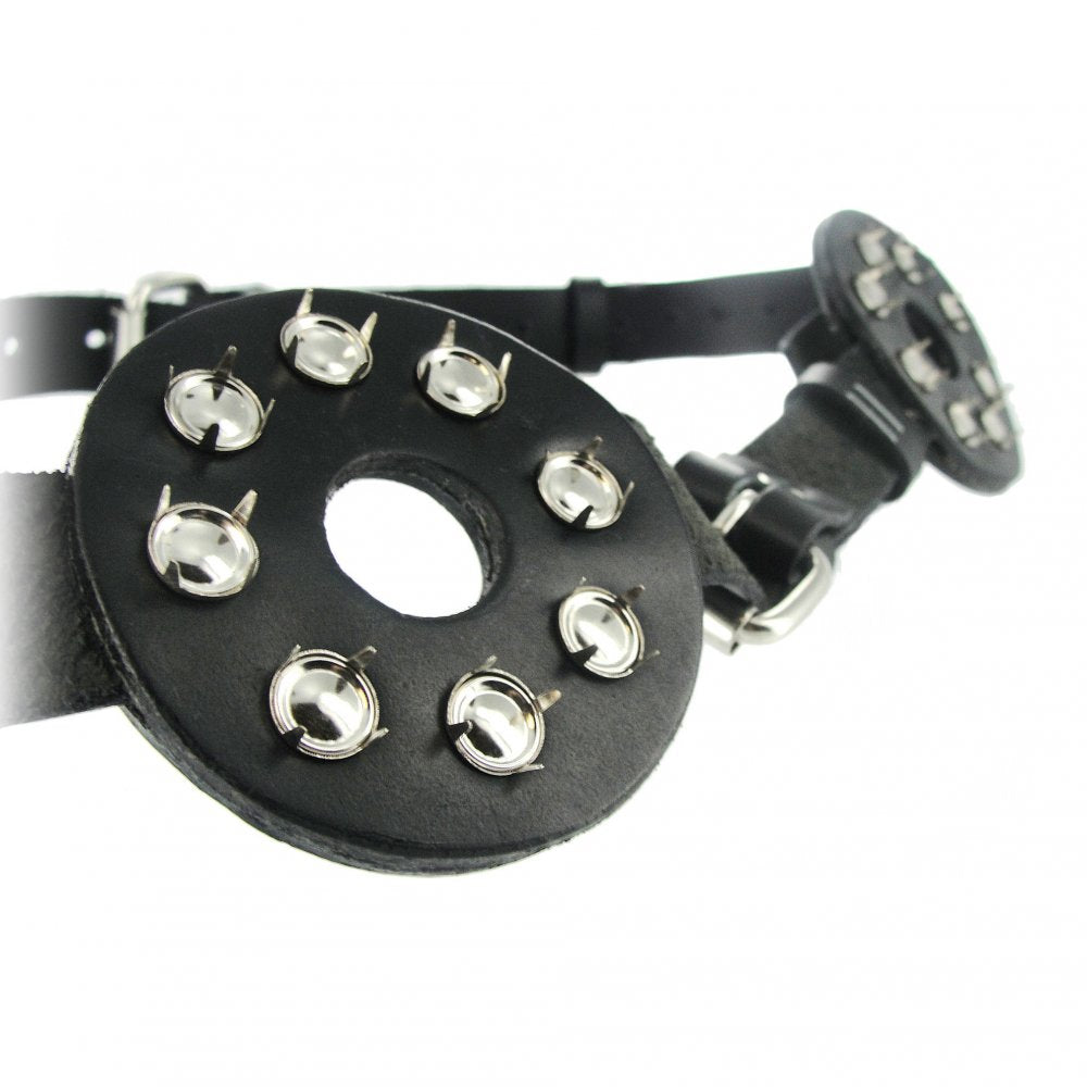 Strict Leather Studded Spiked Breast Binder featuring spikes and nipple cutouts, designed for BDSM enthusiasts.