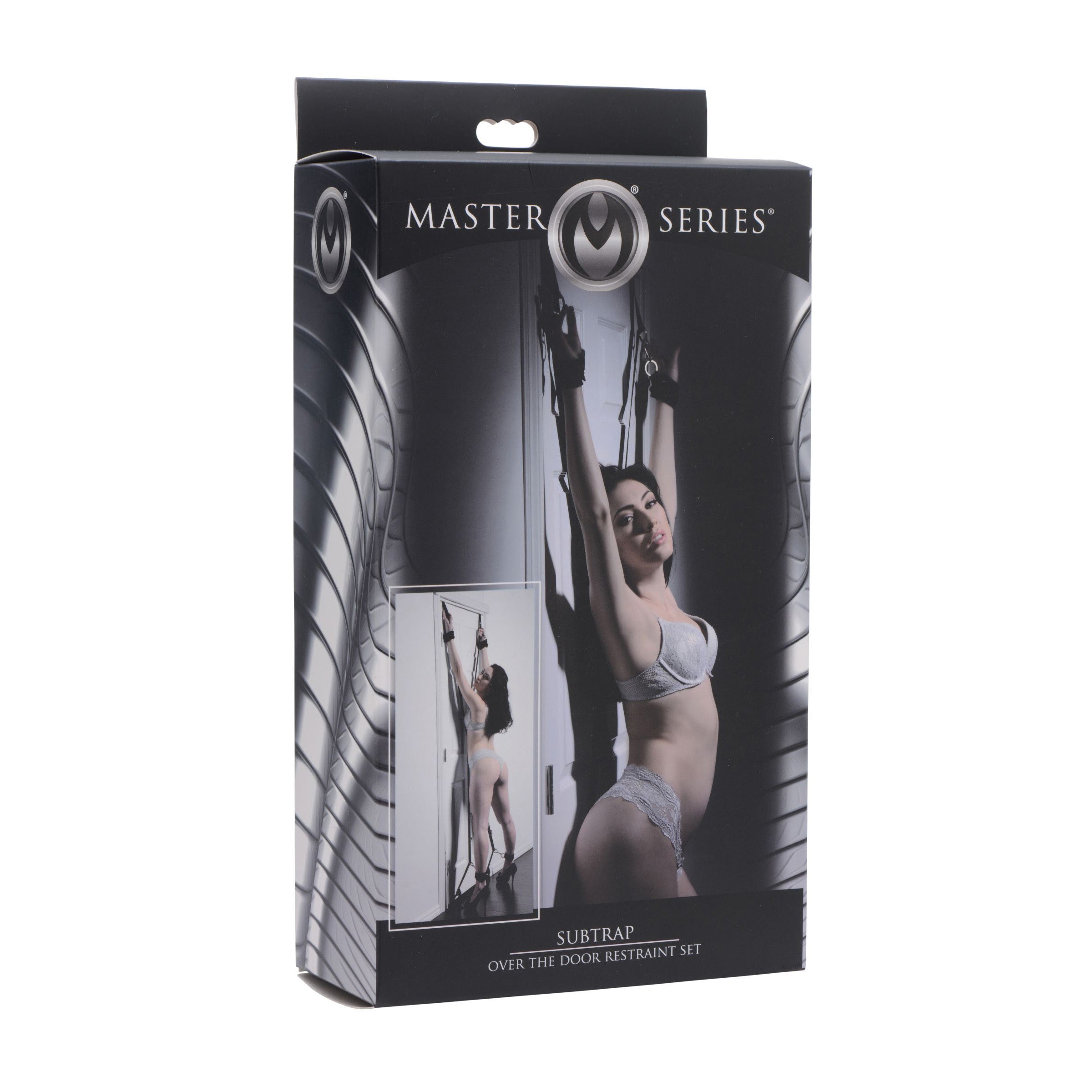 Subtrap Over the Door Restraint Set featuring adjustable neoprene cuffs and ABS plastic dowels for secure bondage play.