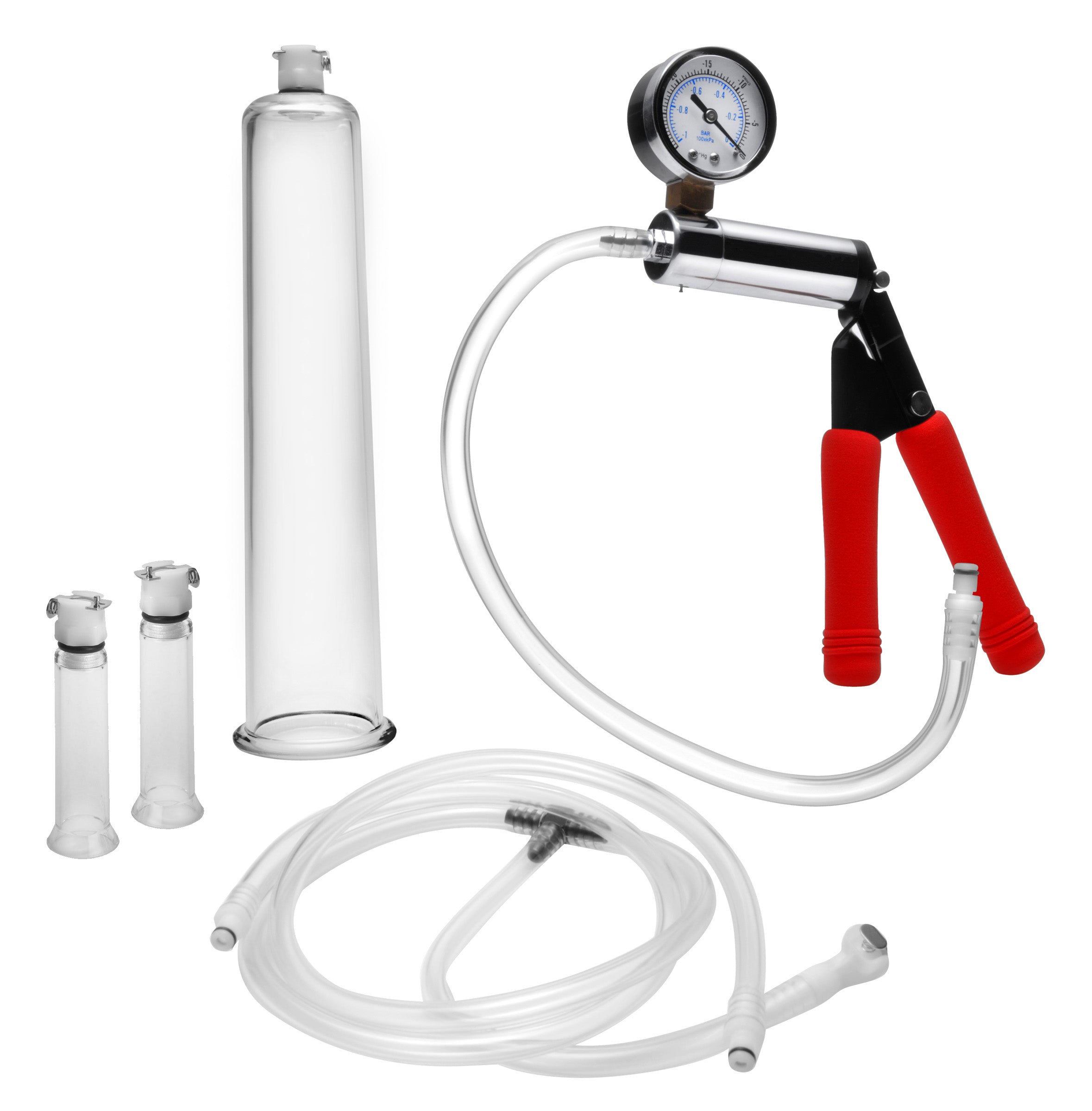 Super Deluxe Pumping Kit featuring a premium hand pump, penis cylinder, and nipple cylinders for enhanced pleasure.