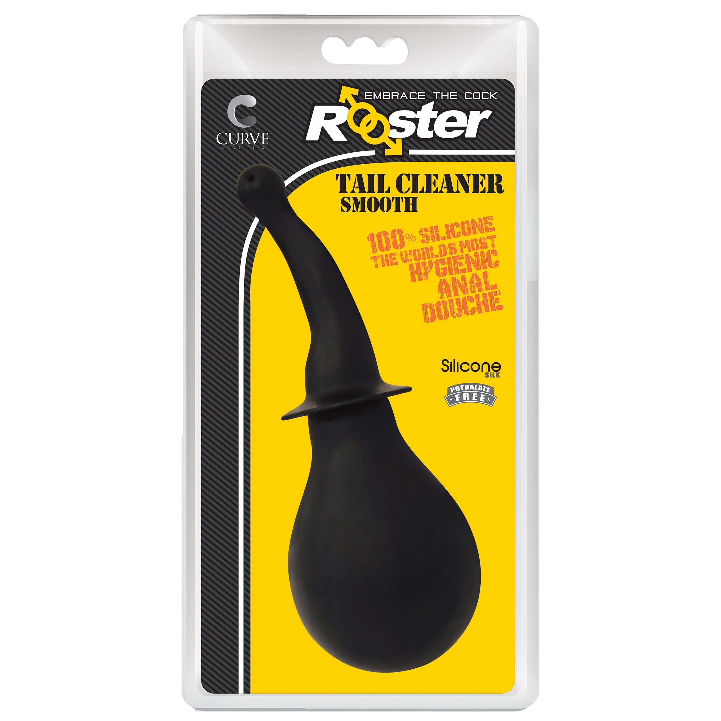 Tail Cleaner Smooth - Black silicone anal douche with flexible nozzle and 8-ounce reservoir for personal hygiene.