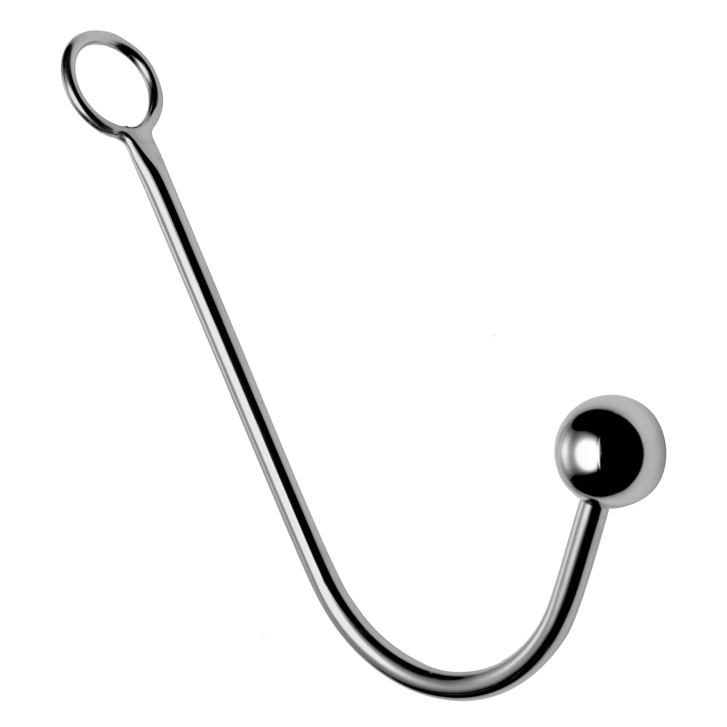 Stainless steel anal hook from Master Series with a ball end and open ring for bondage play.