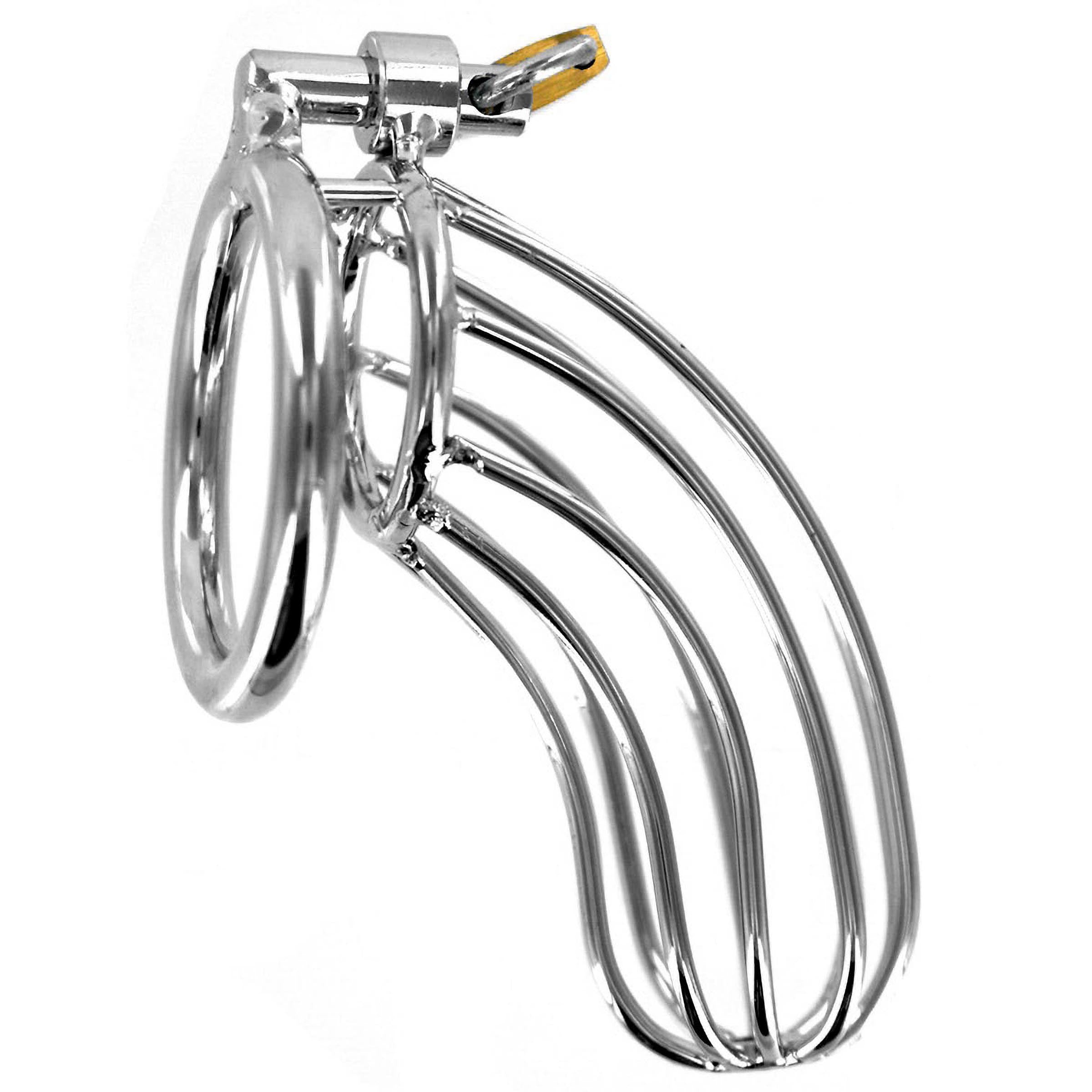 The Bird Cage Chastity Device - Large made of chrome plated steel, featuring a cock ring and cage design for secure restraint.