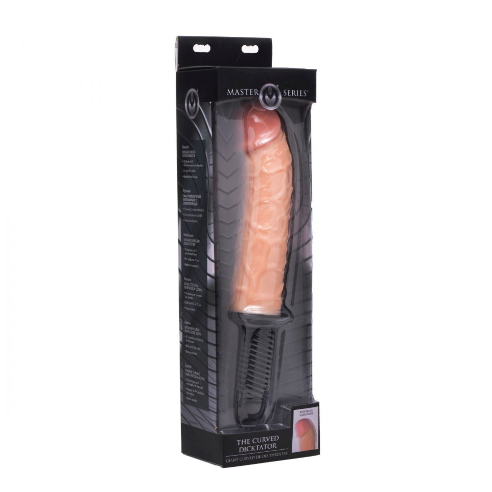 Curved Dicktator 13 Mode Vibrating Giant Dildo Thruster in light color with realistic veiny texture.