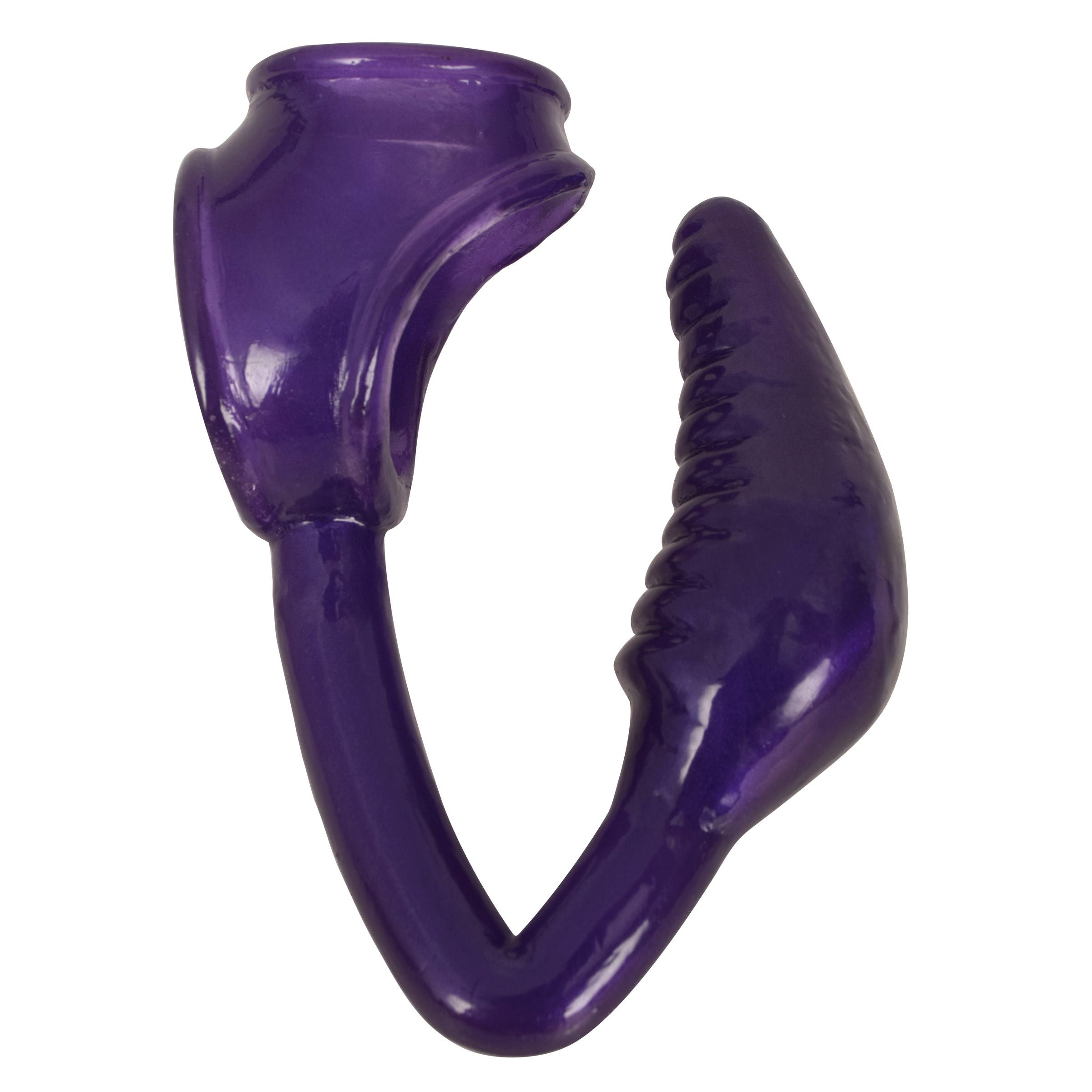 The Earl Cock and Ball Ring with Anal Plug in purple, showcasing its unique design and smooth texture for enhanced pleasure.