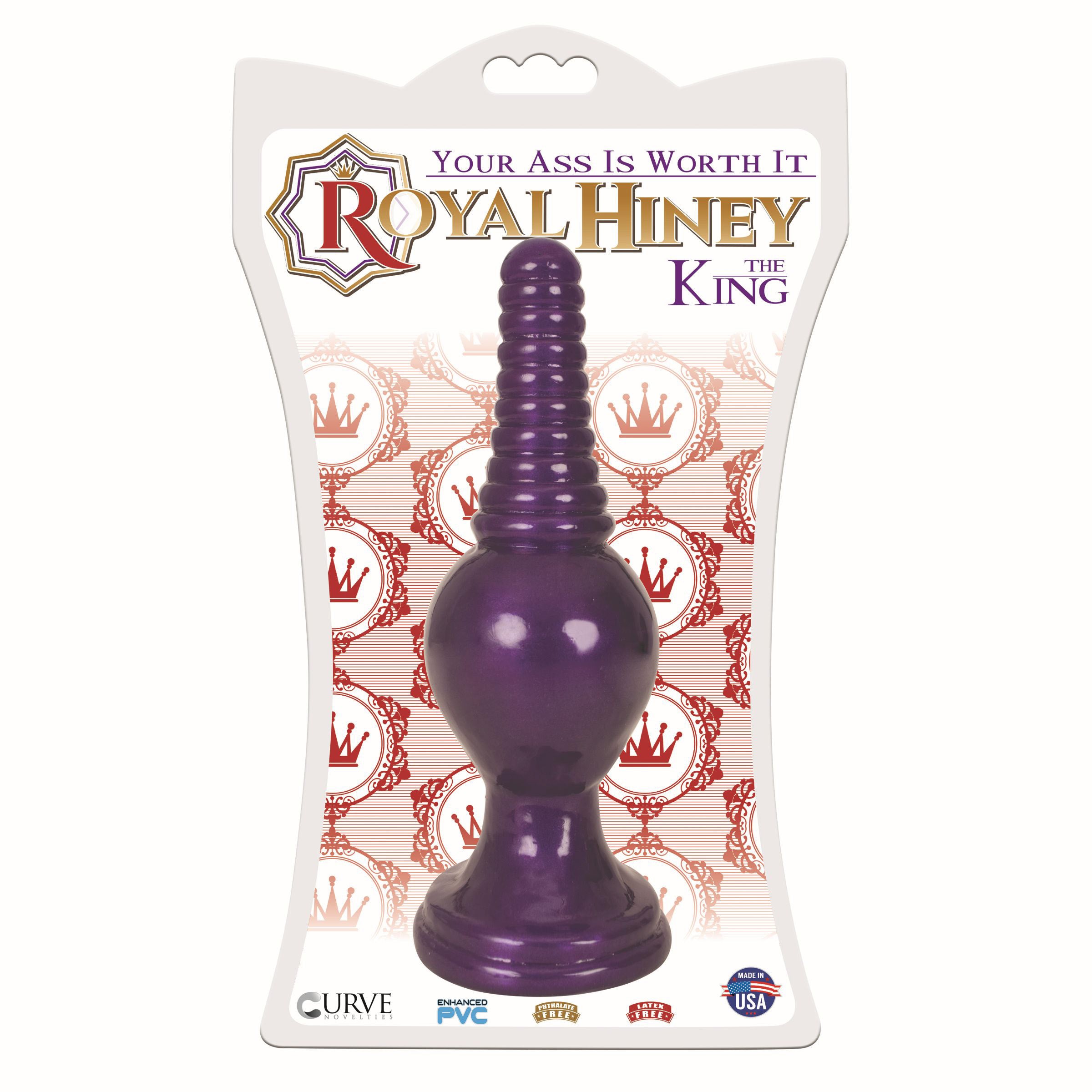 The King Ribbed Tip Anal Plug in purple with ribbed texture and flared suction cup base, designed for anal stimulation.