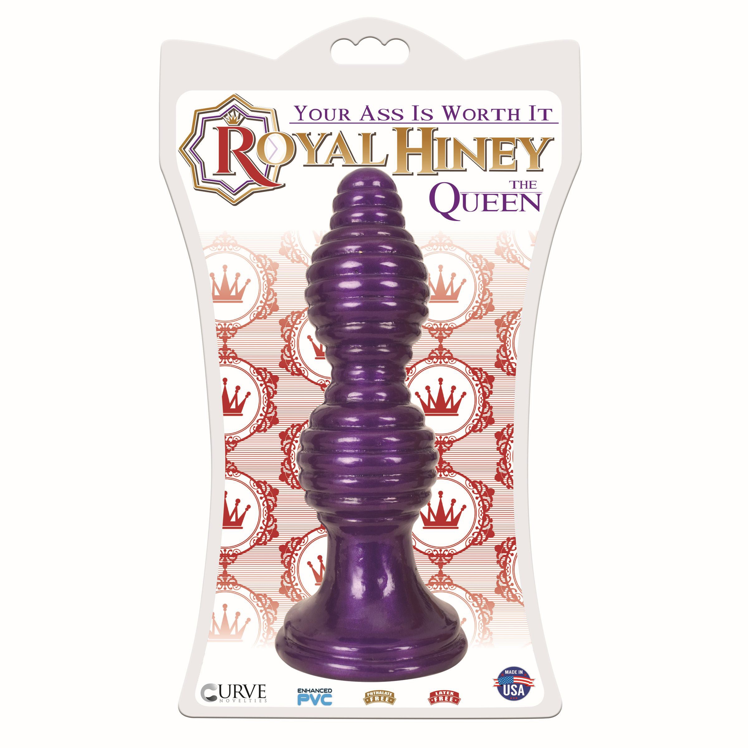 The Queen Ribbed Anal Plug in purple with thick ribbed texture and flared suction cup base for secure use.