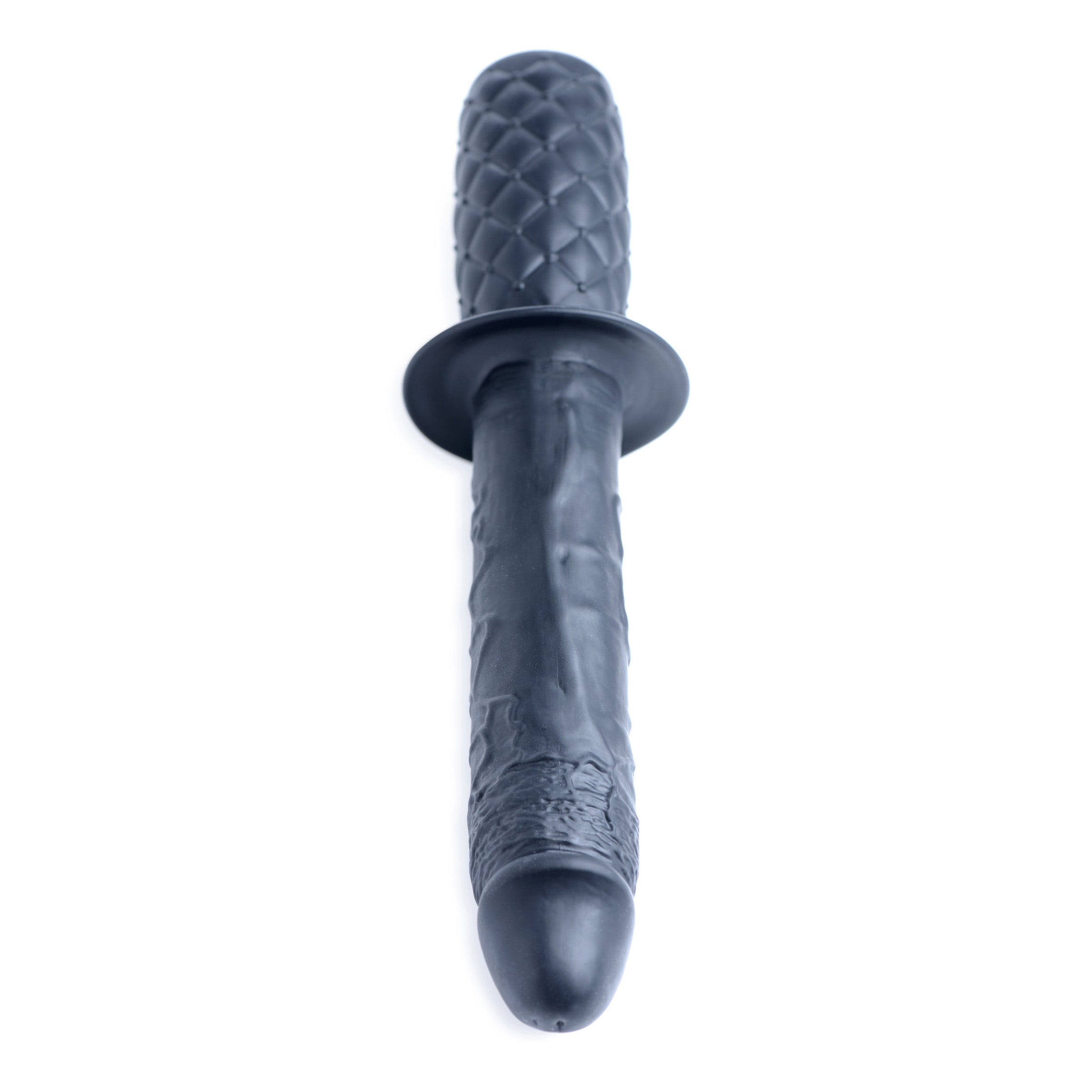 The Real 10X Silicone Vibrating Thruster in black, featuring a realistic veiny design and textured hilt for enhanced pleasure.