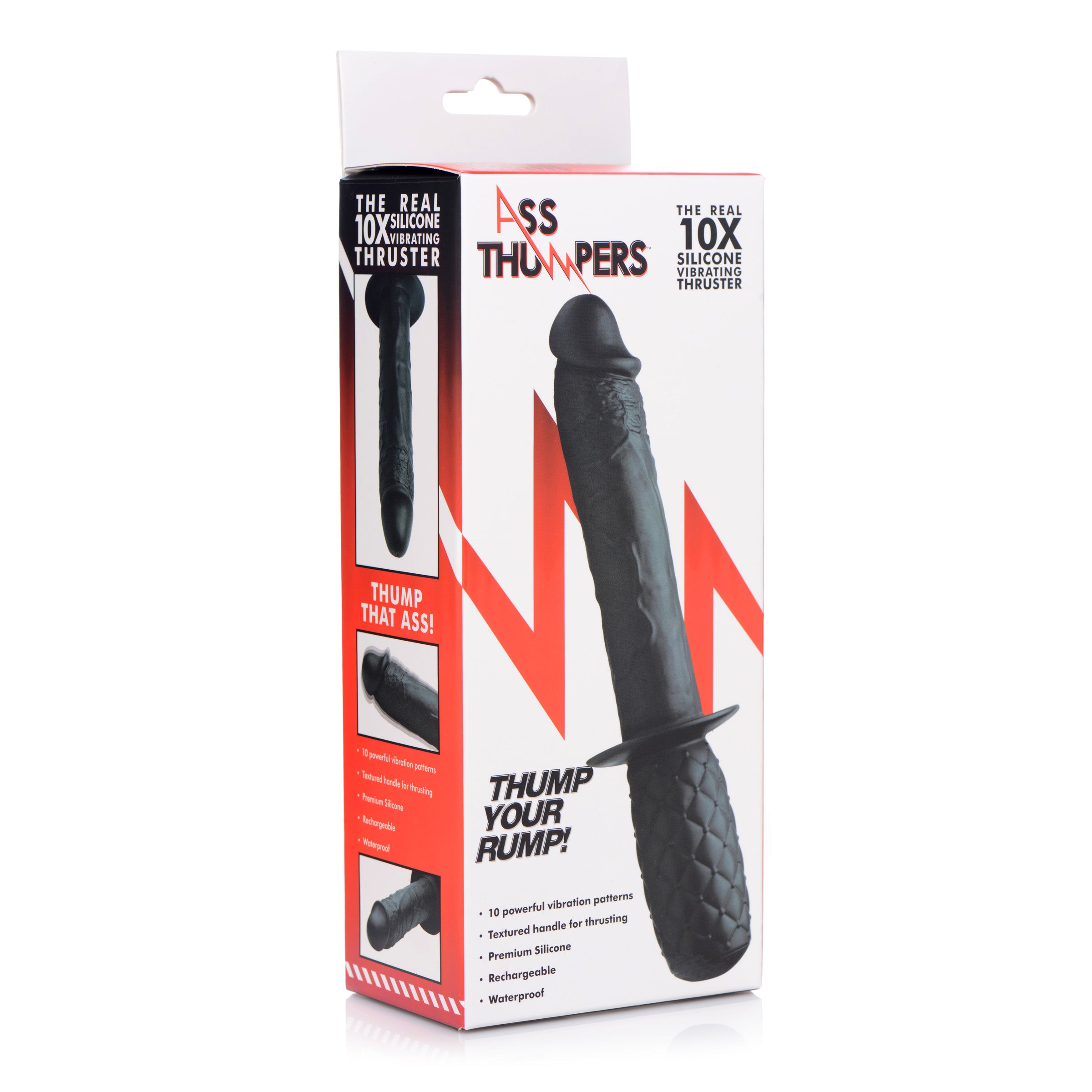 The Real 10X Silicone Vibrating Thruster in black, featuring a realistic veiny design and textured hilt for enhanced pleasure.