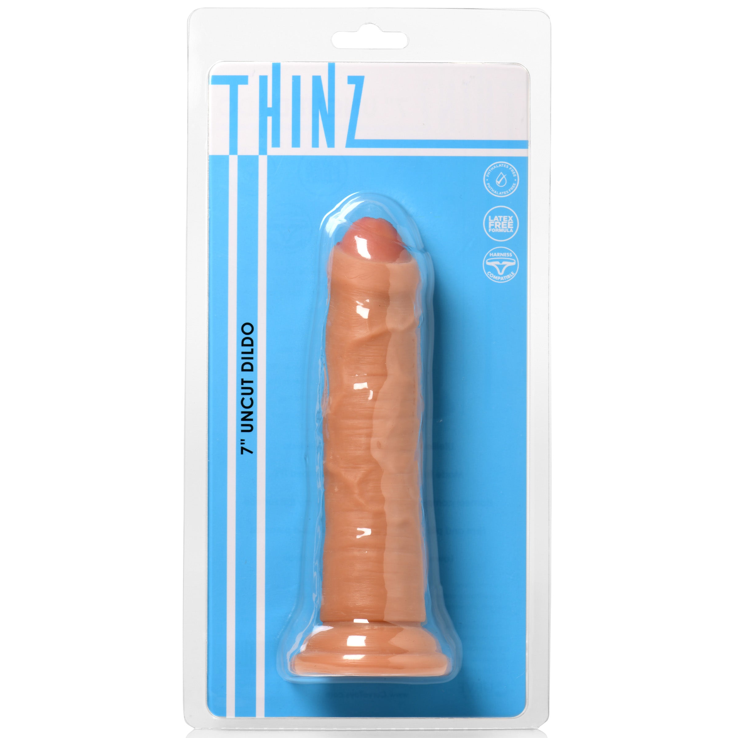 Thinz 7" Uncut Dildo showcasing realistic design and hand-painted details.