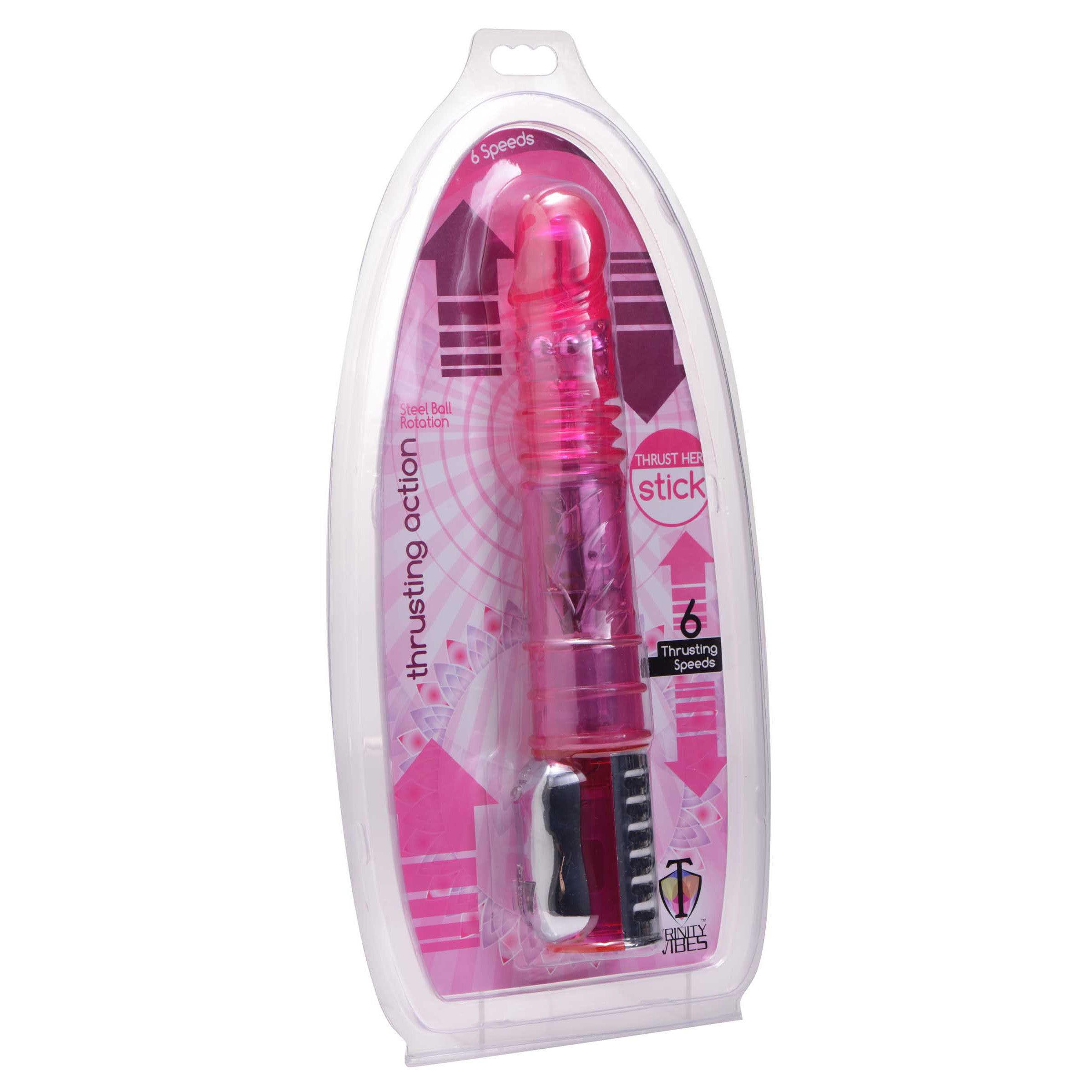 ThrustHer Sex Stick in vibrant pink color, showcasing its unique design and features for enhanced pleasure.