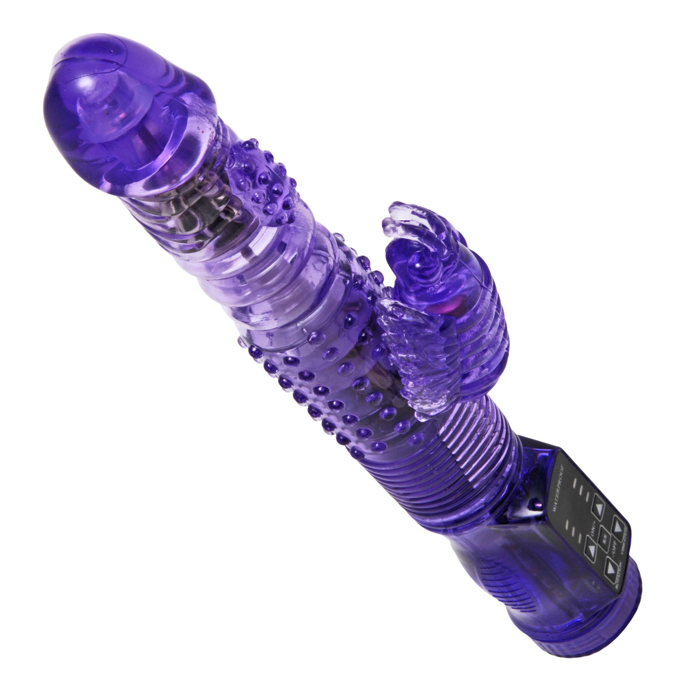 Thrusting Purple Rabbit Vibe showcasing its realistic design, textured shaft, and dual stimulation features.