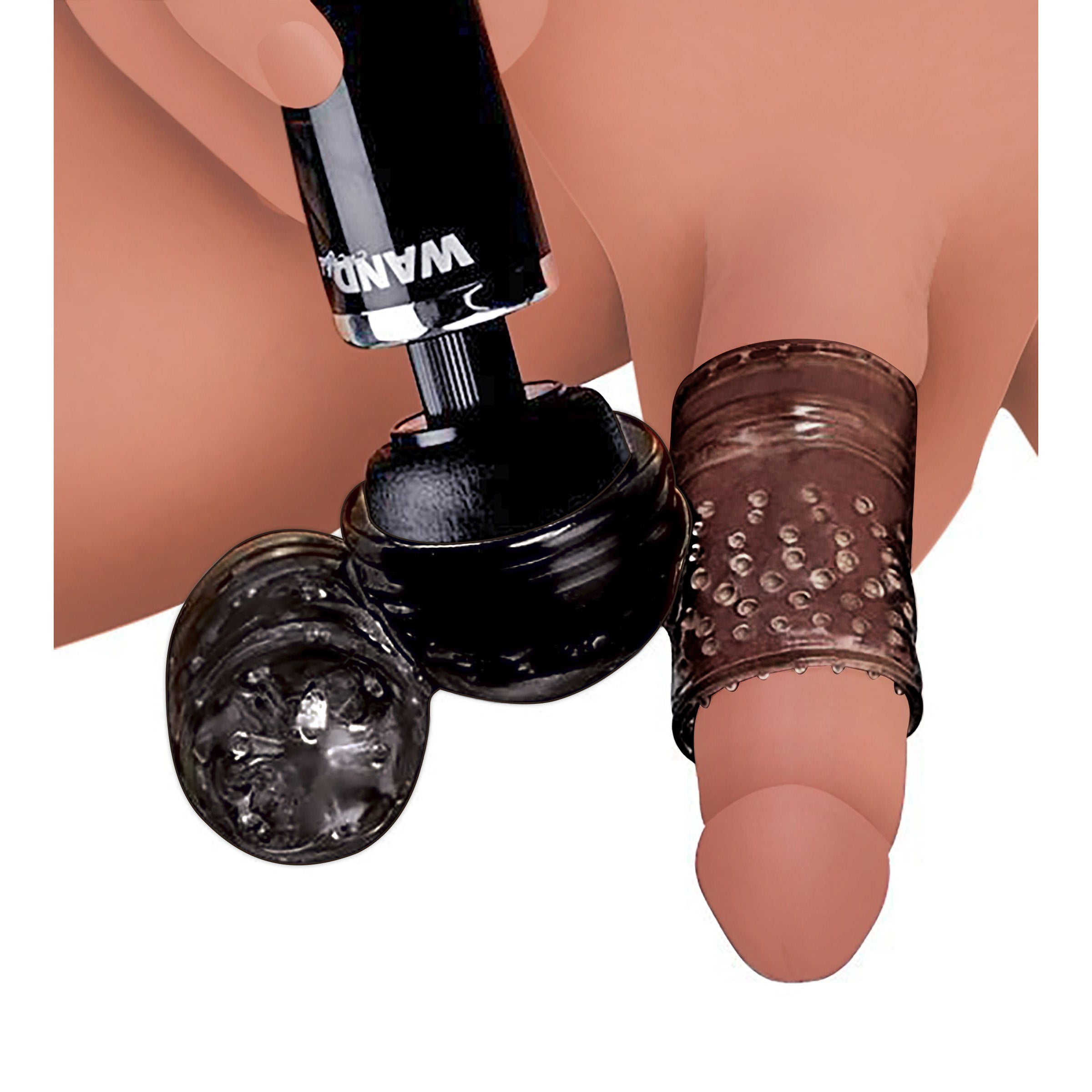 Thunder Stroke 2 in 1 Wand Masturbation Attachment featuring two textured strokers for enhanced male pleasure.