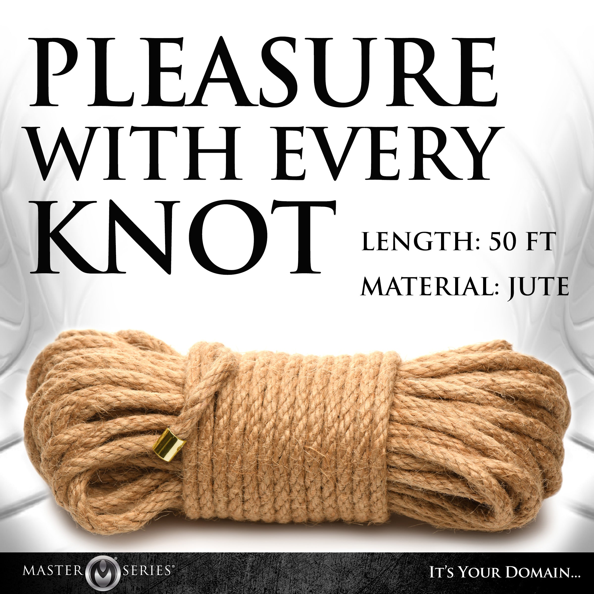 Tied Up Ultra Premium Braided Jute Rope, 50 ft long, showcasing its smooth texture and natural brown color.