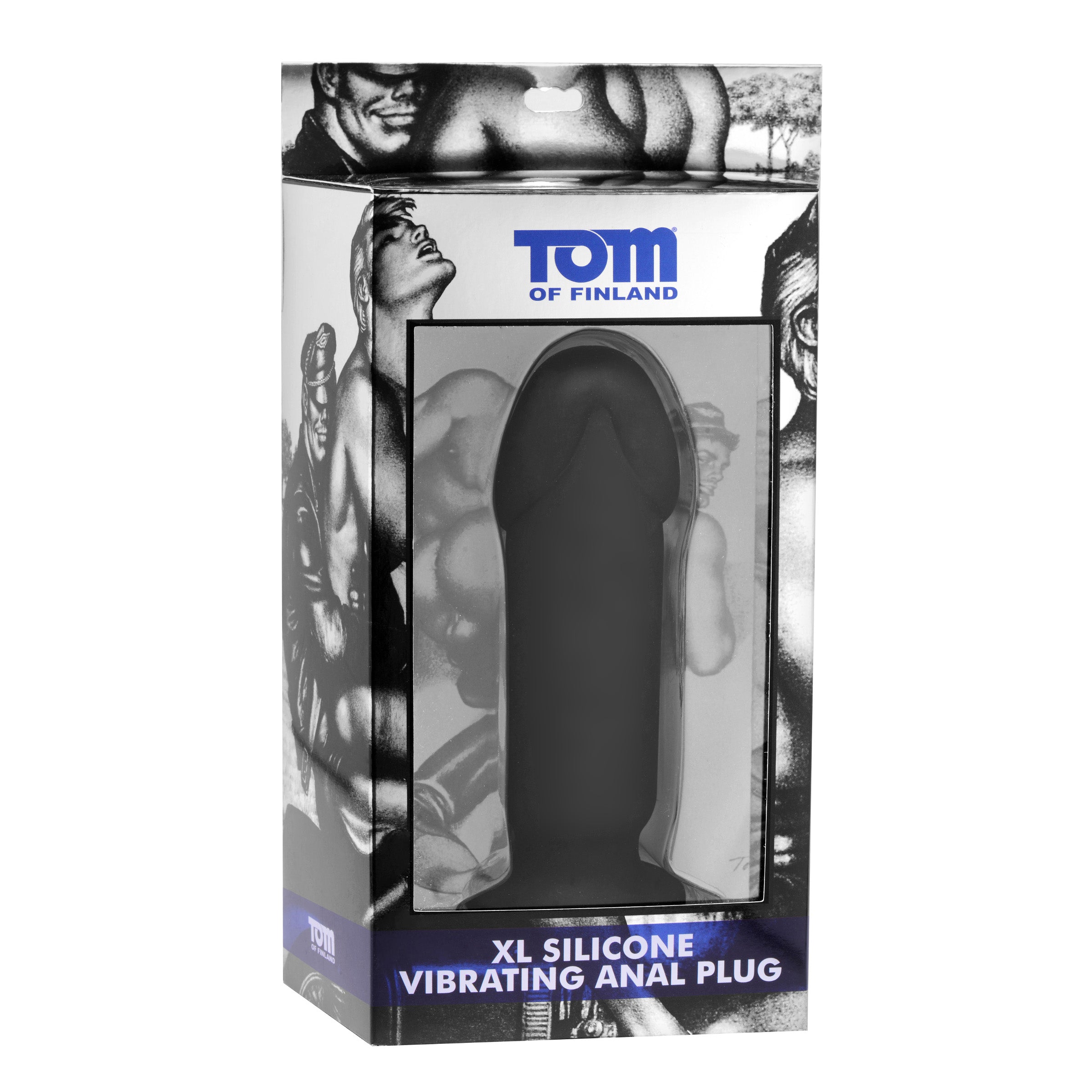 Tom of Finland XL Silicone Vibrating Anal Plug in black, featuring a smooth shaft and curved head for enhanced pleasure.