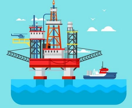 TREASURE FINDER OIL RIG showcasing its large structure and drilling facilities for offshore petroleum and natural gas extraction.