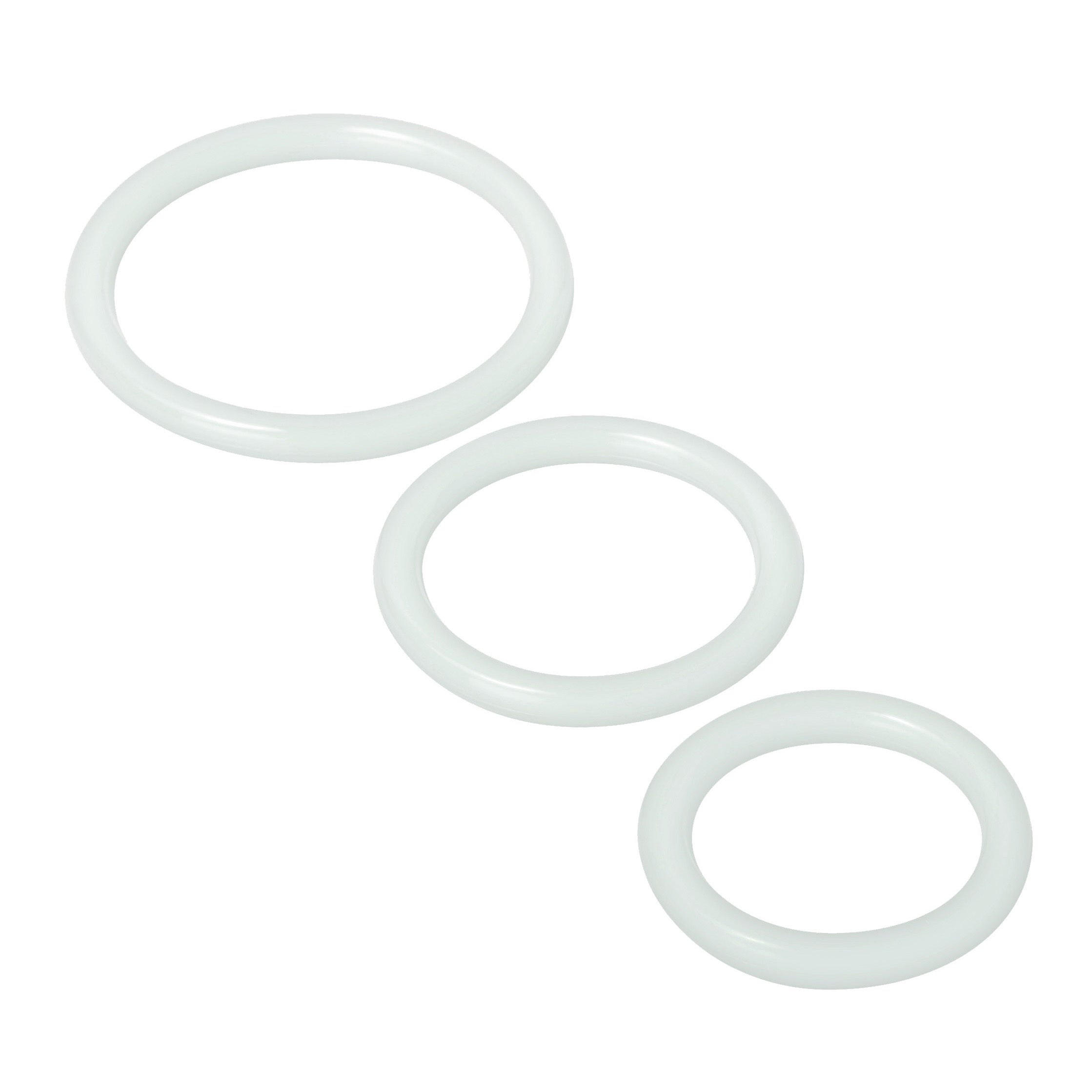 Trinity Silicone Cock Rings set in clear color, showcasing three different sizes for personalized comfort.