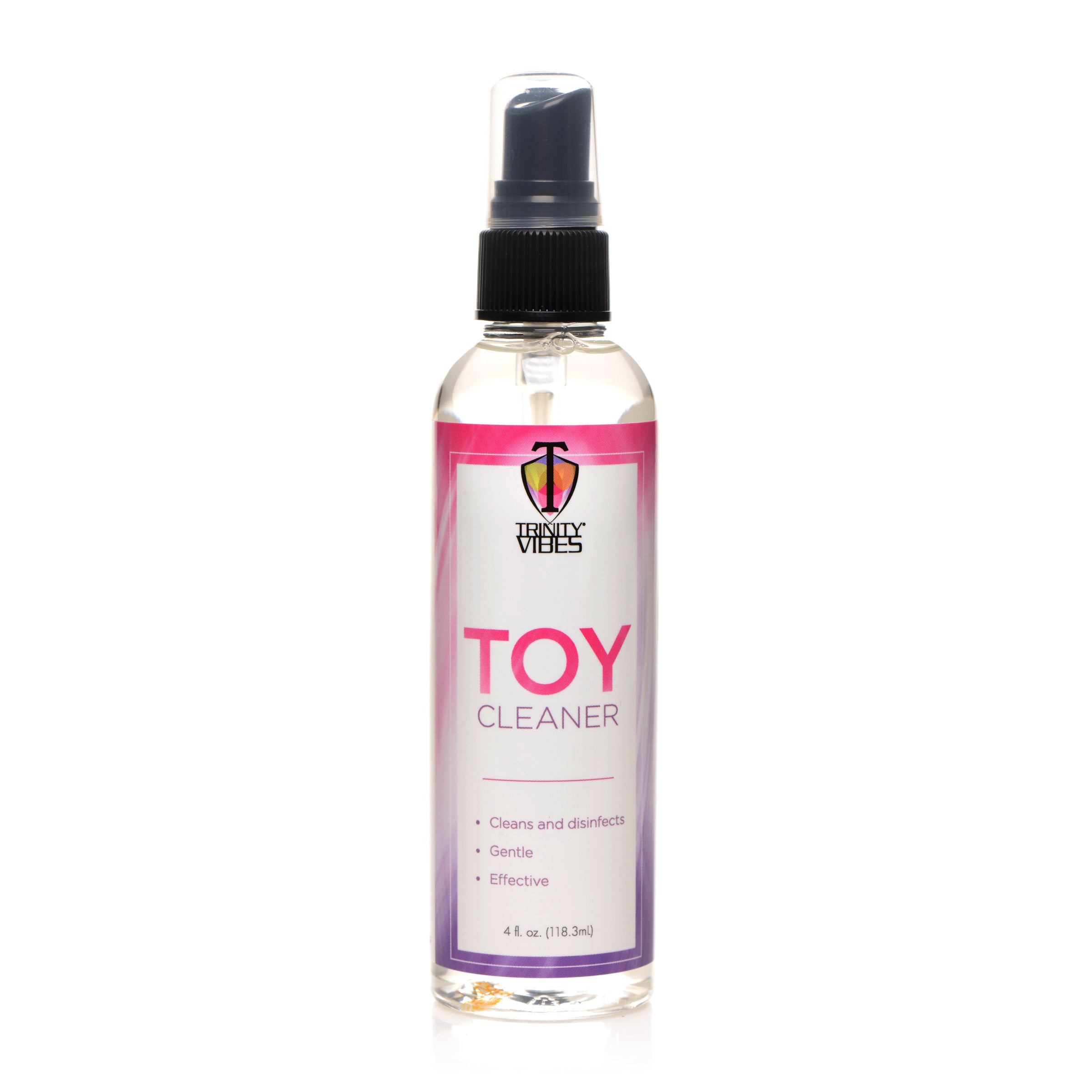 Trinity Toy Cleaner 4oz bottle with spray nozzle, designed for cleaning pleasure products safely and effectively.