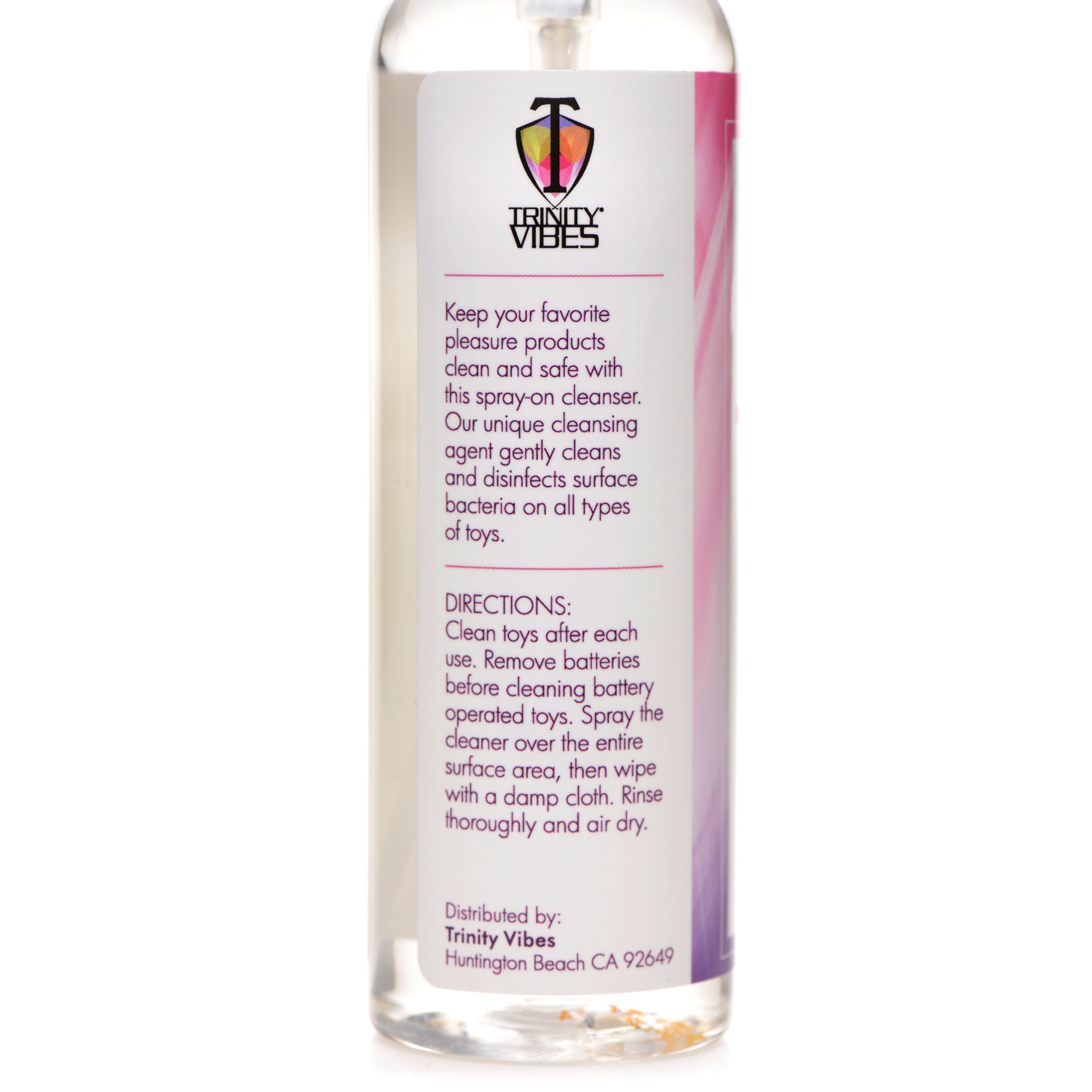 Trinity Toy Cleaner 4oz bottle with spray nozzle, designed for cleaning pleasure products safely and effectively.