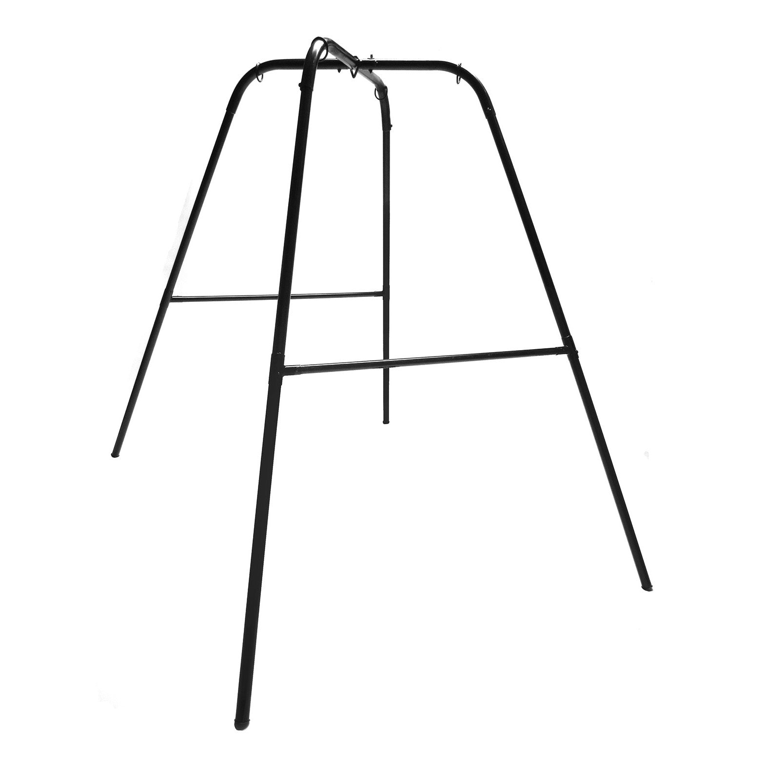 Trinity Ultimate Sex Swing Stand in black steel, showcasing its sturdy design and built-in rings for swing attachment.