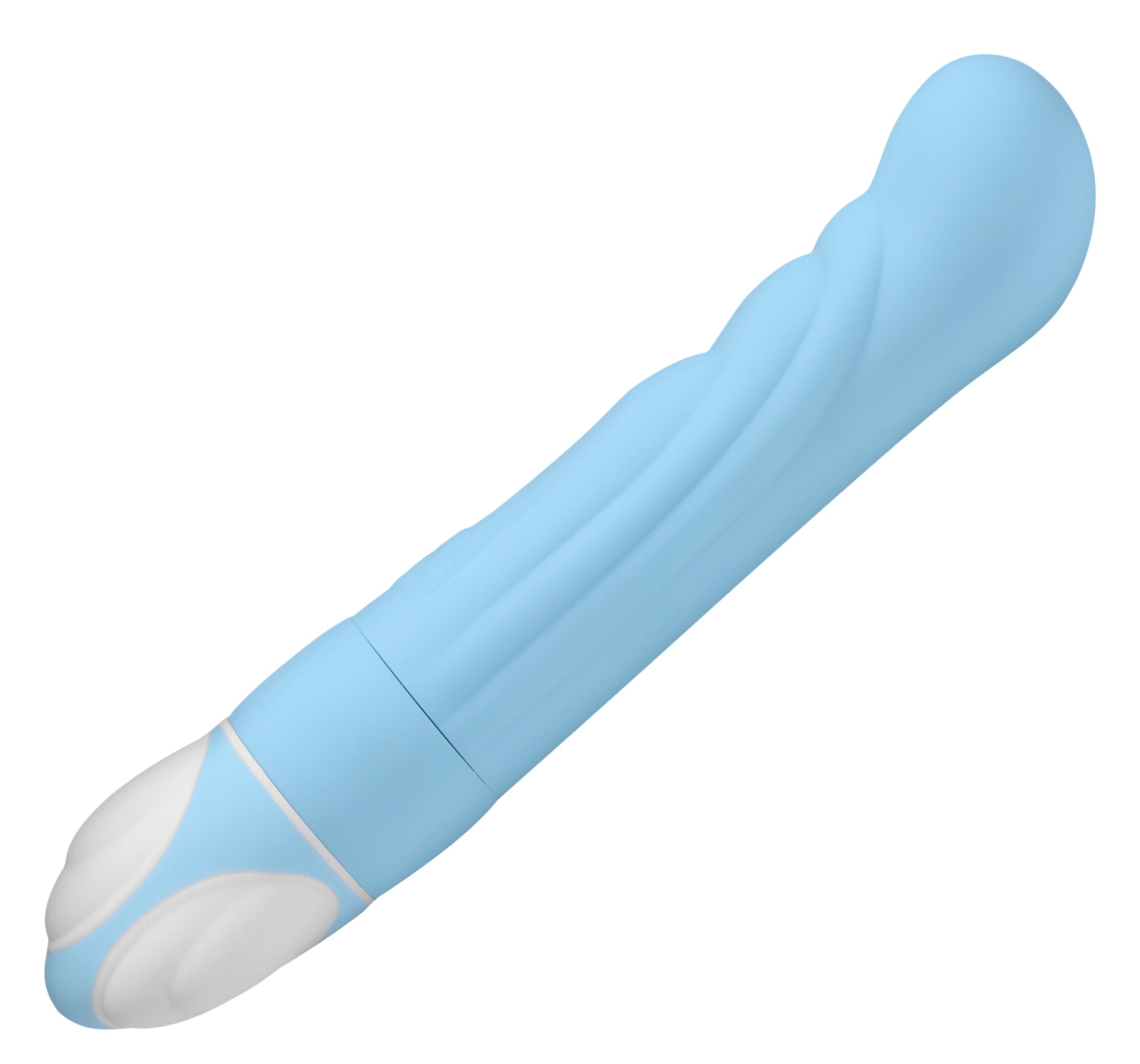 Trinity Vibes 8 Function Vibe in Blue with gentle ripples and angled tip for enhanced pleasure.