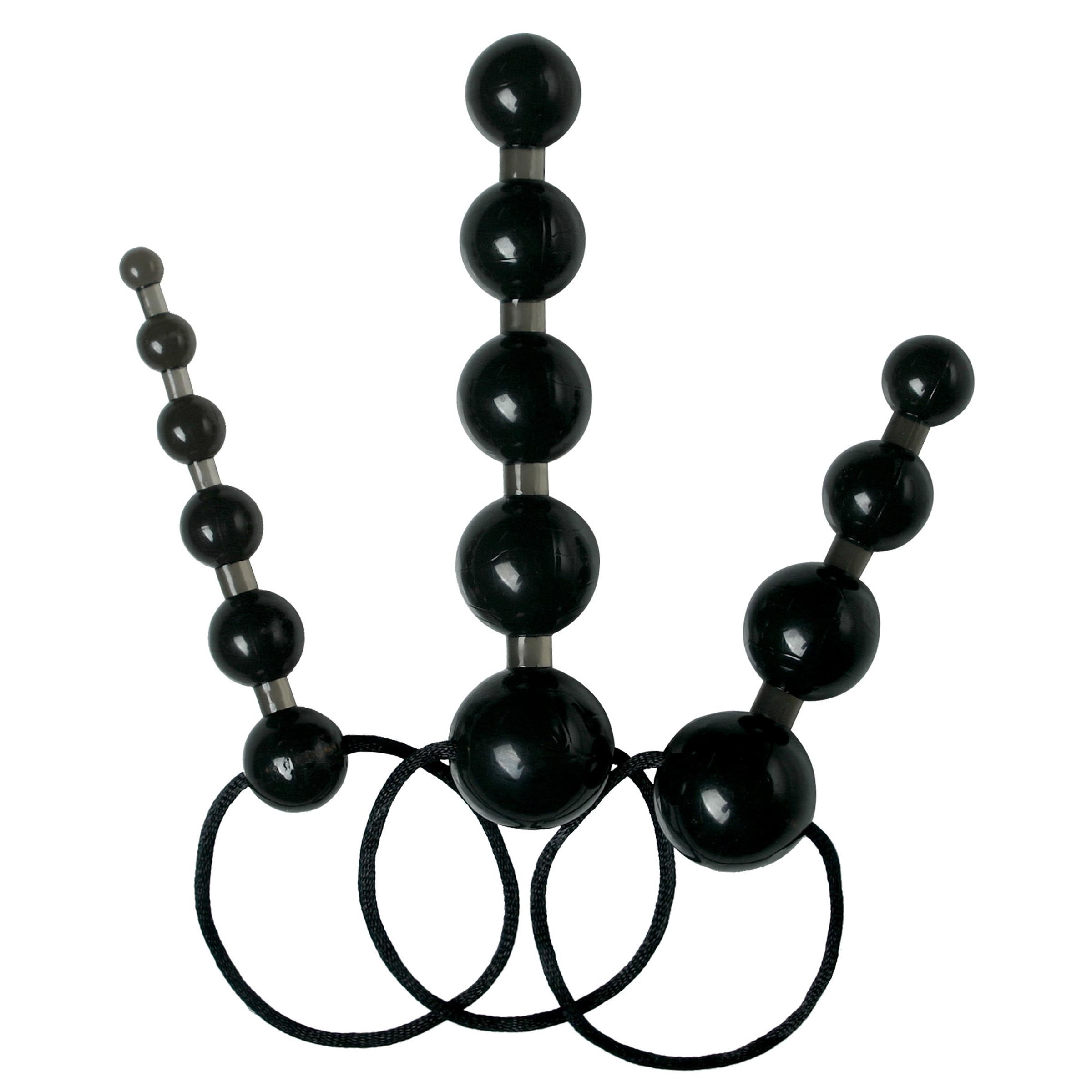 Tripled Anal Beads Set featuring three graduated sizes in sleek black TPR material for enhanced pleasure.