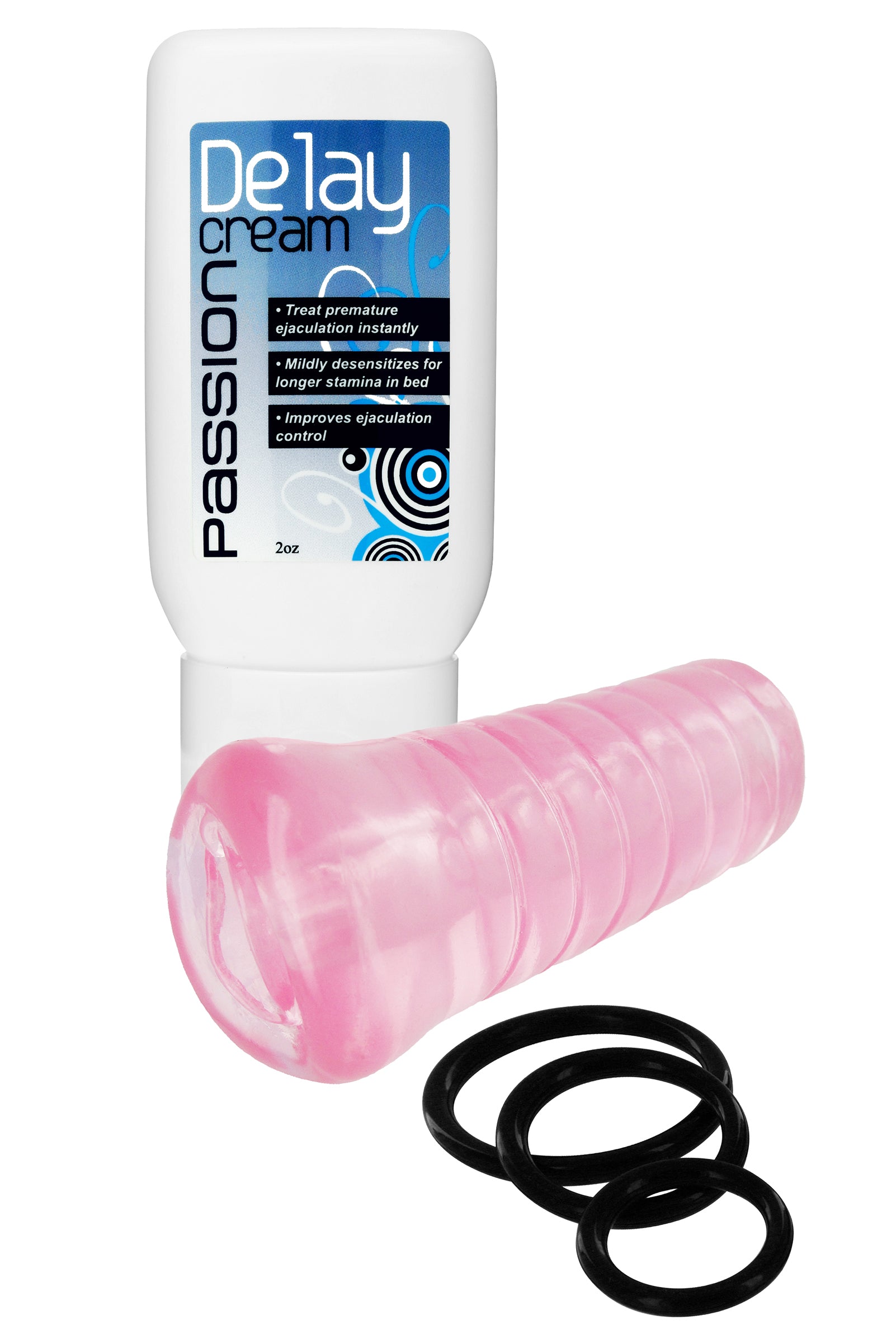 Up All Night Stamina Training Kit featuring delay cream, cock rings, and mini stroker for enhanced sexual performance.