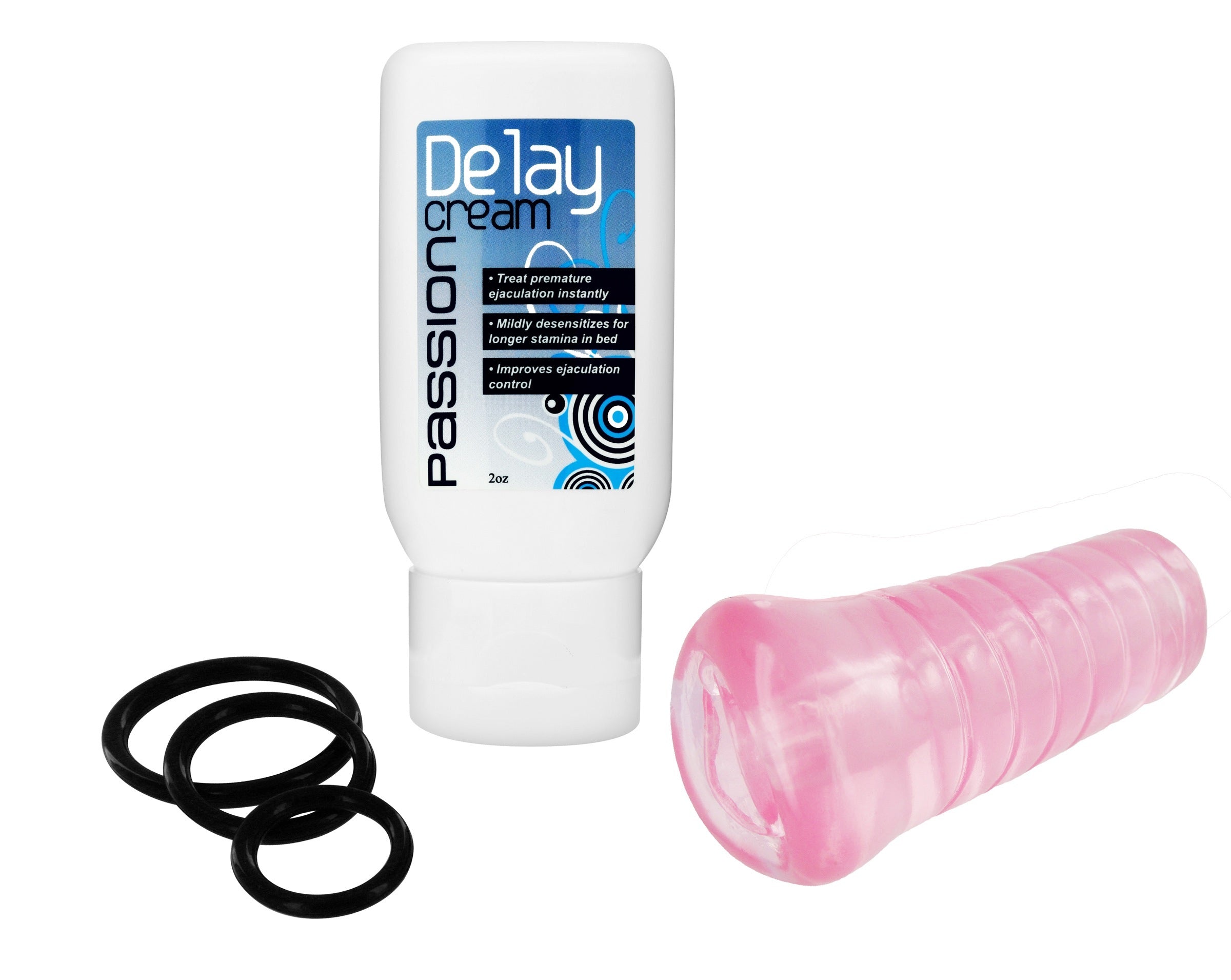 Up All Night Stamina Training Kit featuring delay cream, cock rings, and mini stroker for enhanced sexual performance.