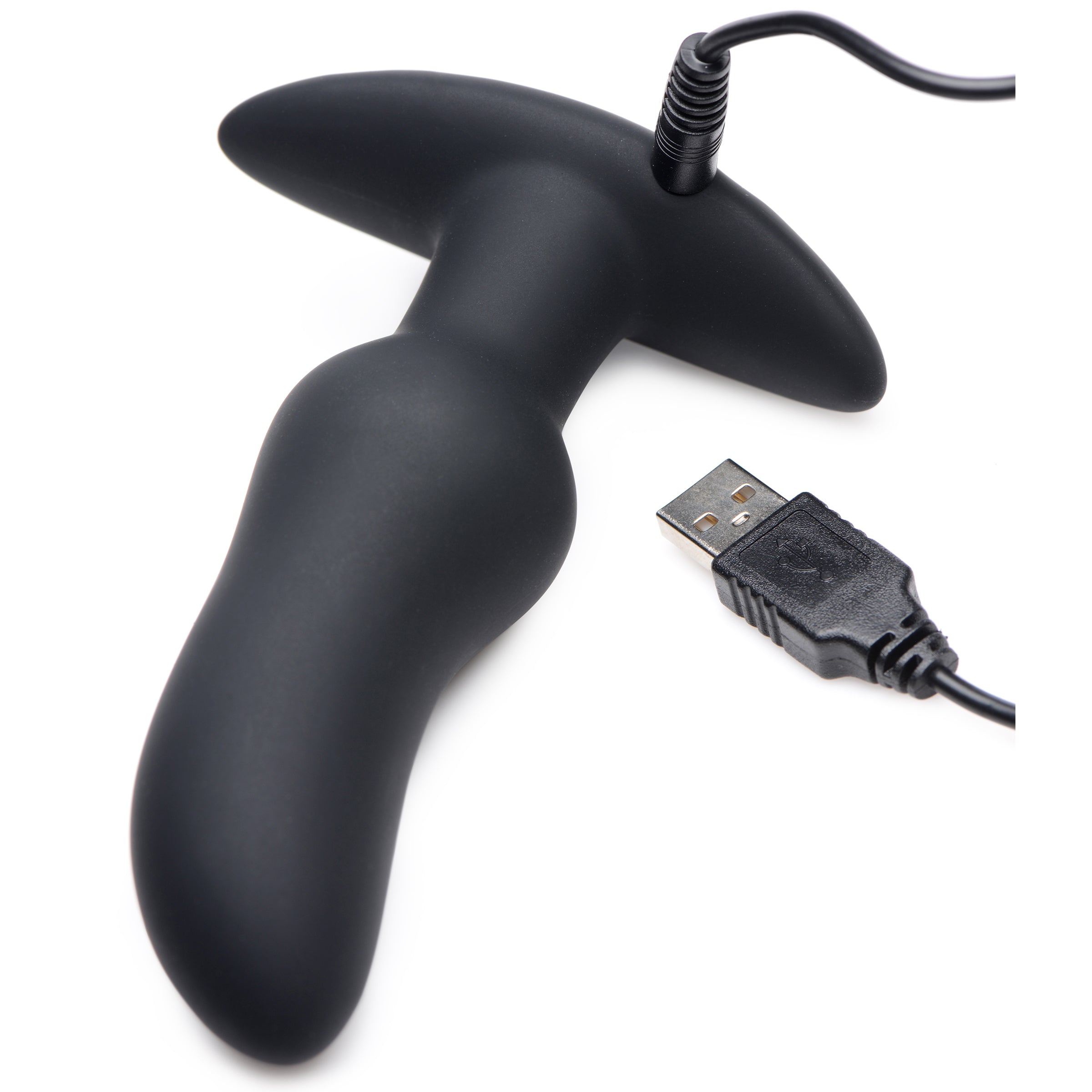 Voice Activated 10X Vibrating Prostate Plug with Remote Control in sleek black silicone, designed for ultimate prostate pleasure.