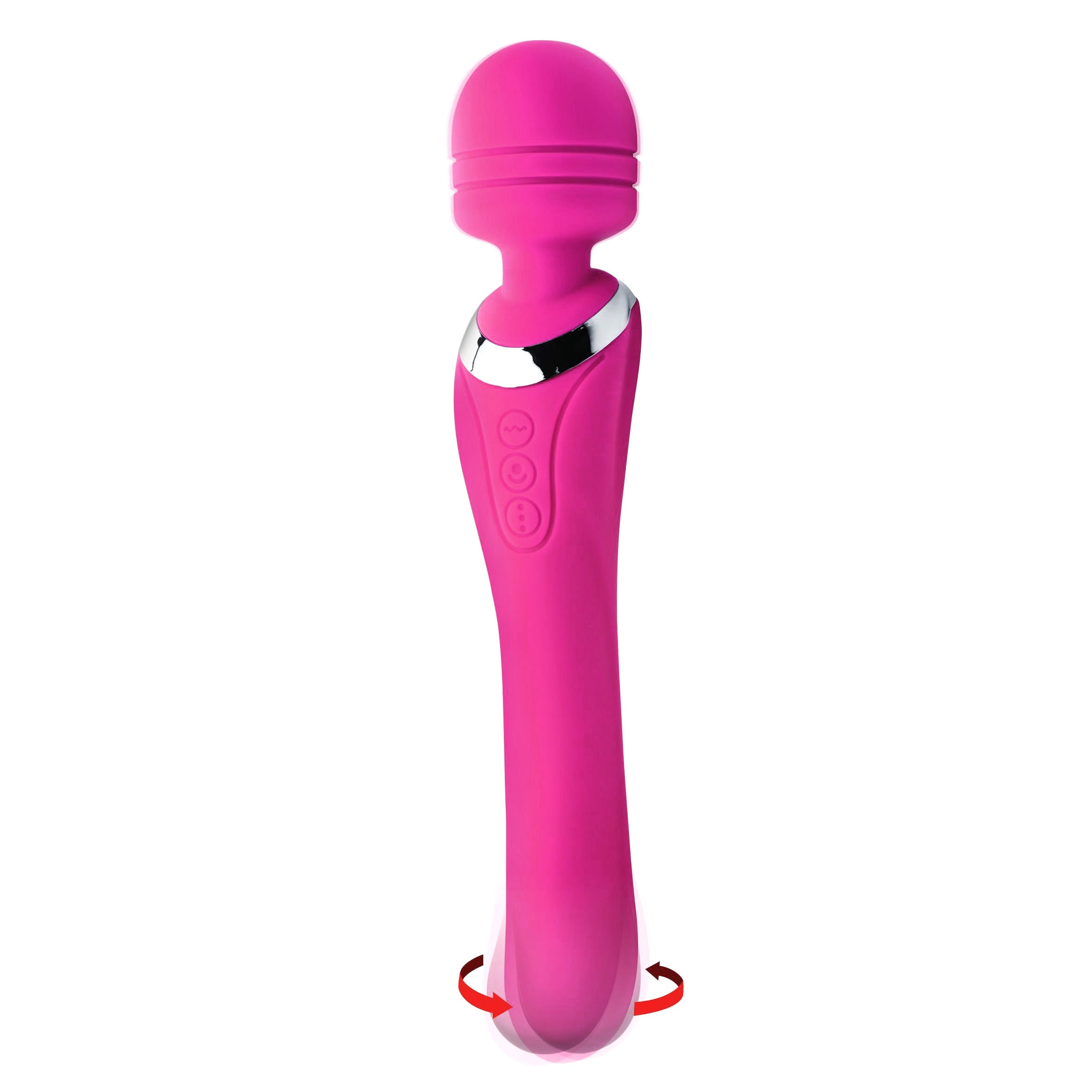 Whirling Wand 2 in 1 Dual Massaging Wand in pink, showcasing its dual-ended design and flexible head for effective massage.