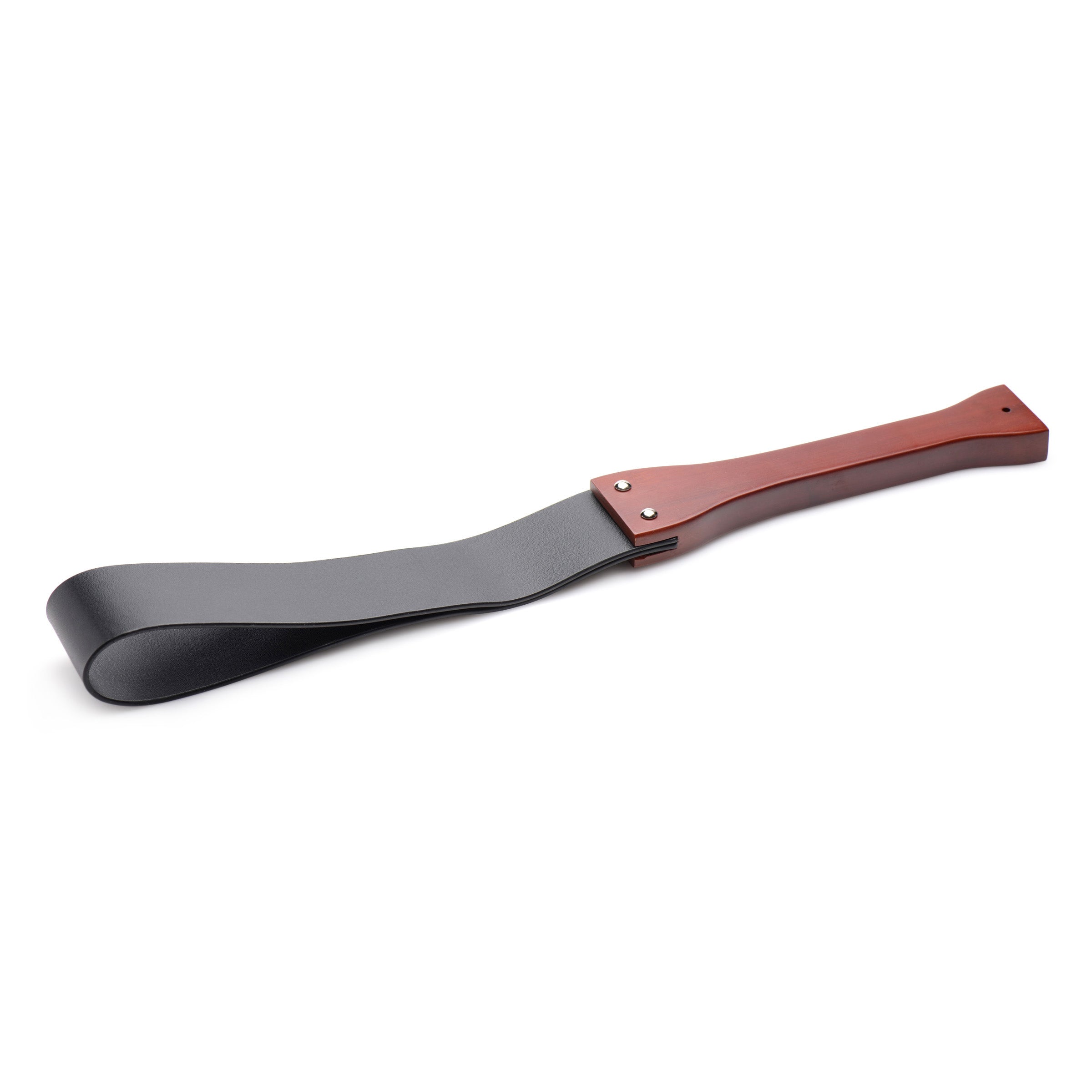 Wooden Slapper with ergonomic handle and PU leather strap, ideal for BDSM play.