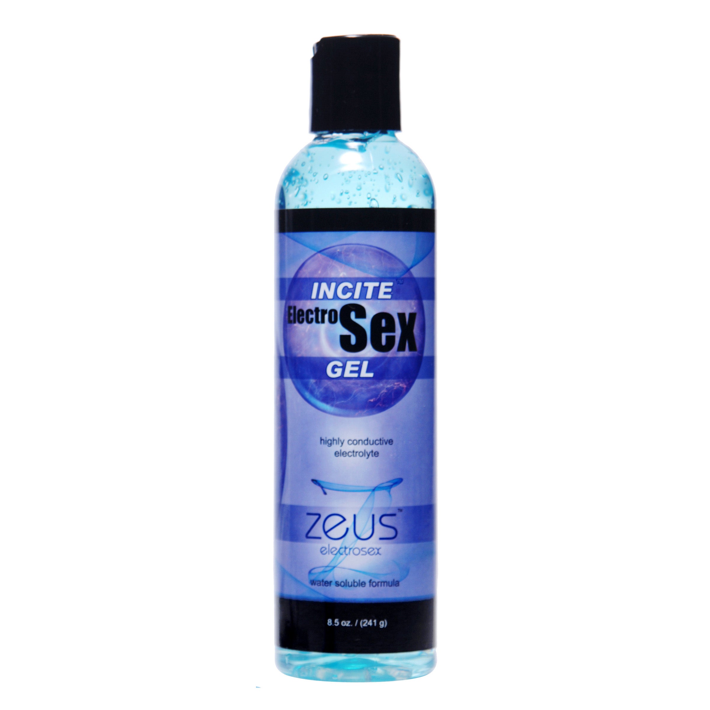 Zeus Incite Electrosex Gel in an 8.5 oz bottle, designed for enhancing electrosex experiences.